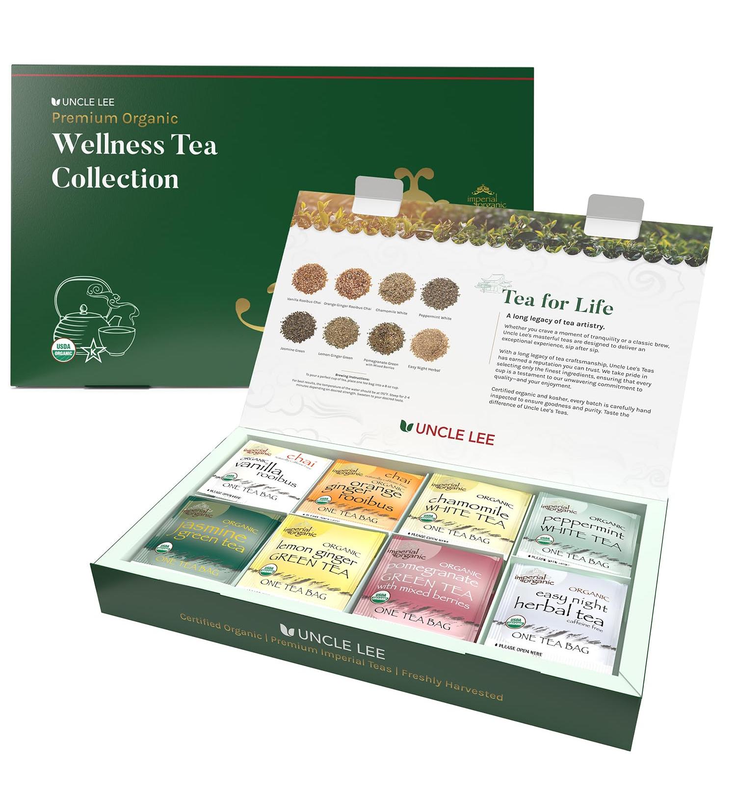 imperial organic Uncle's Lee Tea Premium Organic Wellness Tea Collection | Sample Pack of Traditional and Caffeine-Free Varieties (48 tea bags) green - Buy Online on GoSupps.com