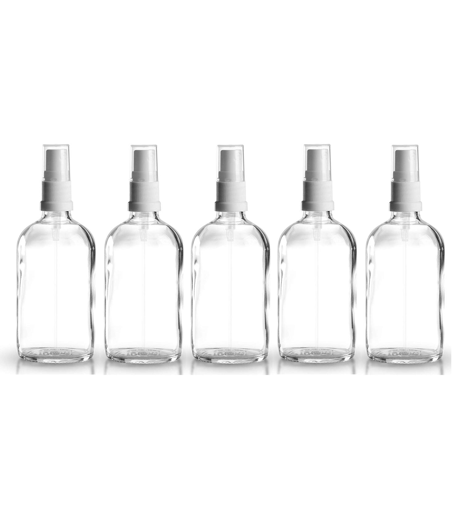 5 x Clear Glass Bottle / Spray Bottle 100 ml incl.Pump sprayer / spray head white DIN 18 with transparent protective cap / clear glass bottle / clear glass / spray bottle / atomizer / spray head pharmacy quality manufactured according to the European Phar - Buy Online on GoSupps.com