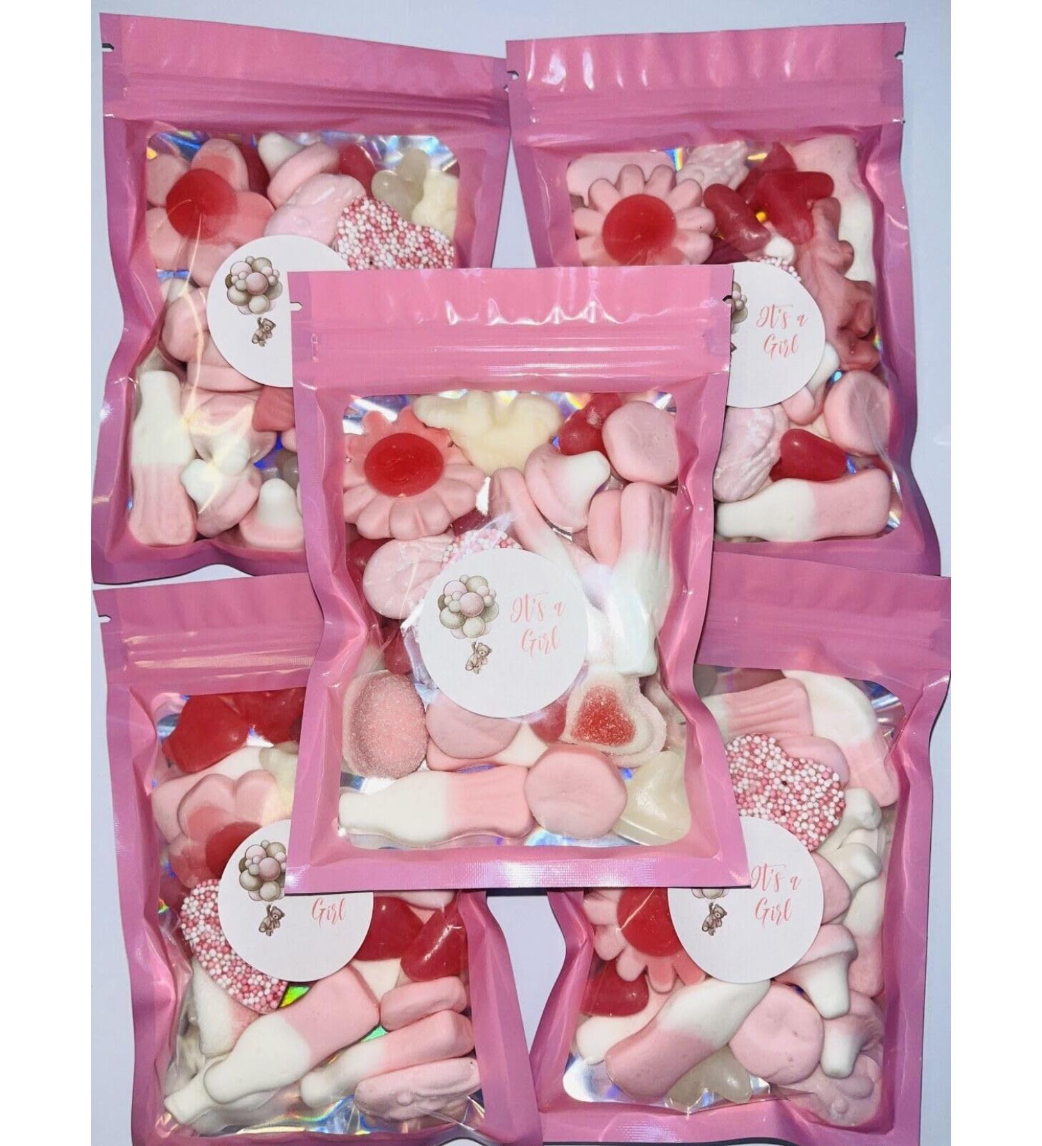It's A Girl Teddy Baby Shower Gummy Jelly Sweet Pouch Party Bag Pink Pick Mix x 6 - Buy Online on GoSupps.com