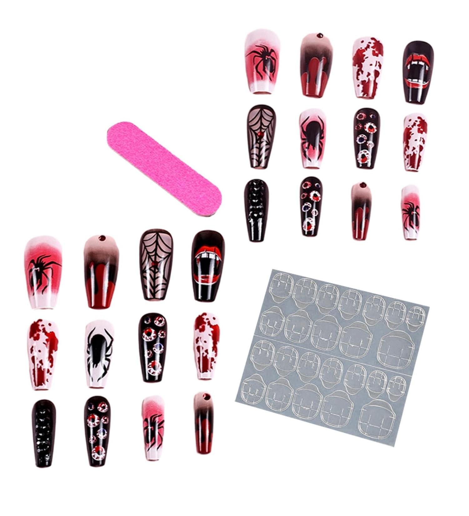 Spooky False Nail 1 Set Halloween Style 3d Effect Eyeball Spider Fangs Decor Fake Nails Easy Removal Great Stickiness Party Cosplay Diy Art Accessory Spider - Buy Online on GoSupps.com