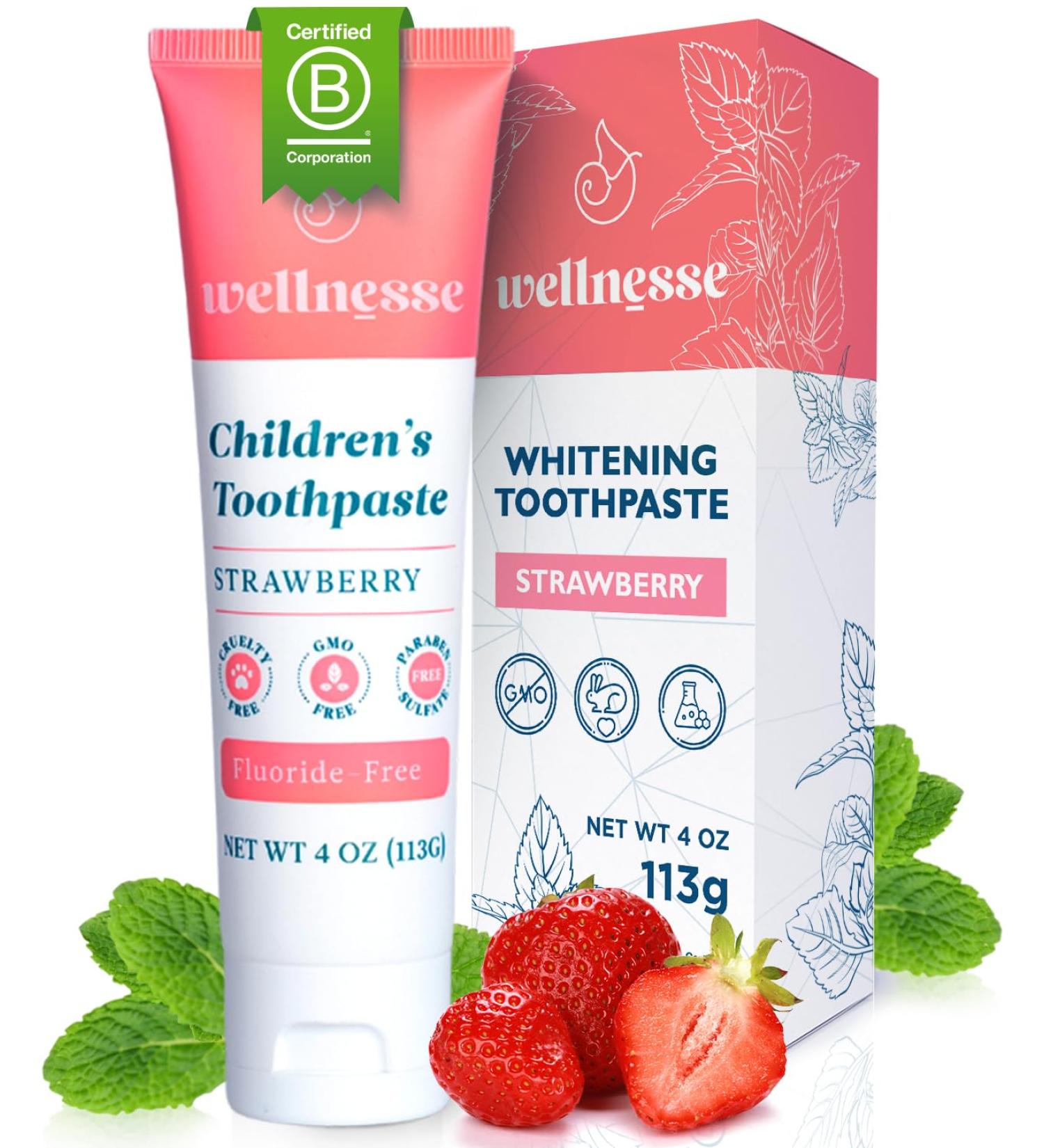 Wellnesse Kids Hydroxyapatite Toothpaste - Natural Strawberry Flavor Fluoride-Free Vegan & Cruelty-Free for Toddlers & Babies (4 Oz - Buy Online on GoSupps.com