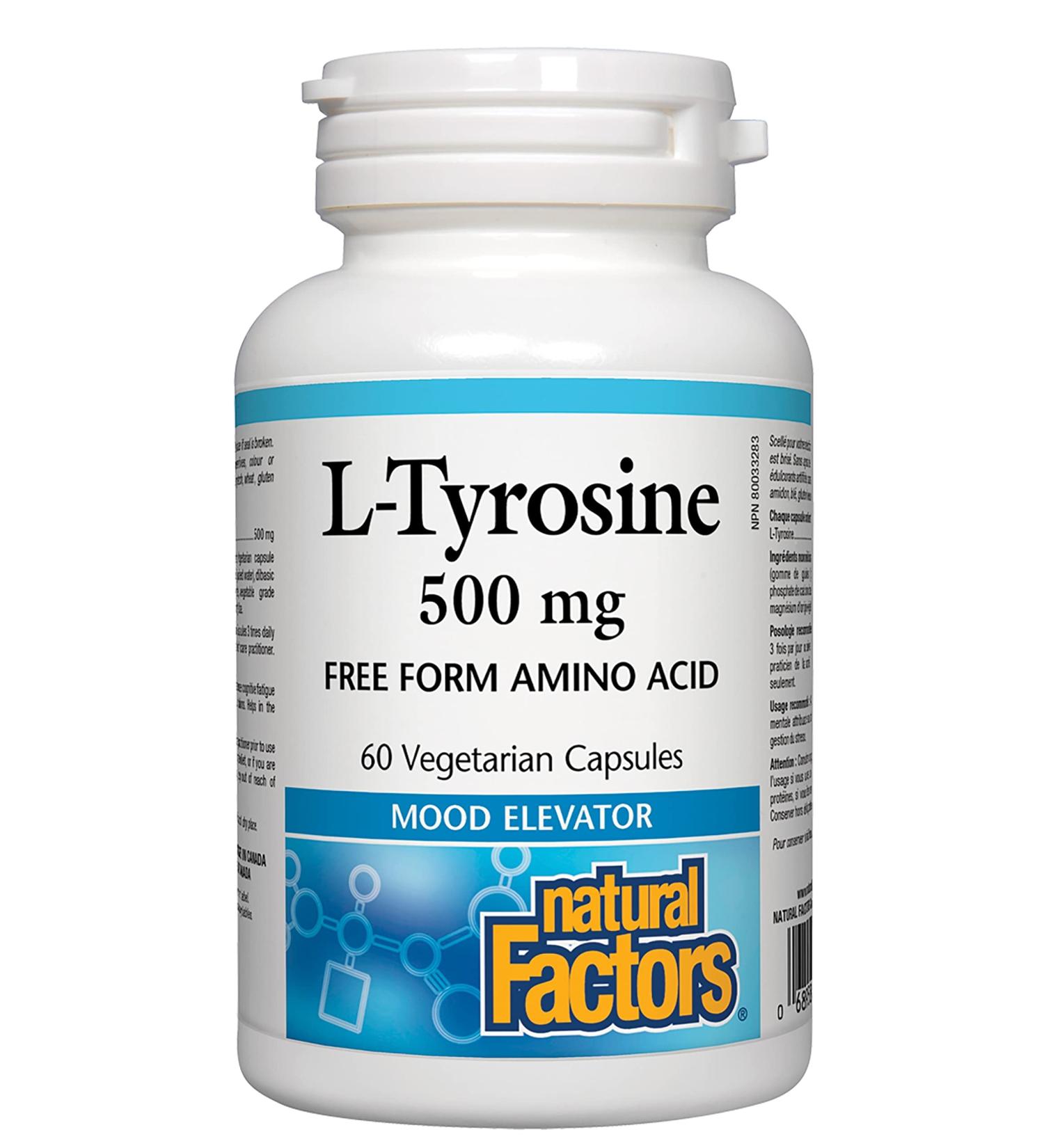 Natural Factors L-Tyrosine 500mg | 60 Vegetarian Capsules - Boost Mood & Focus - Buy Online on GoSupps.com