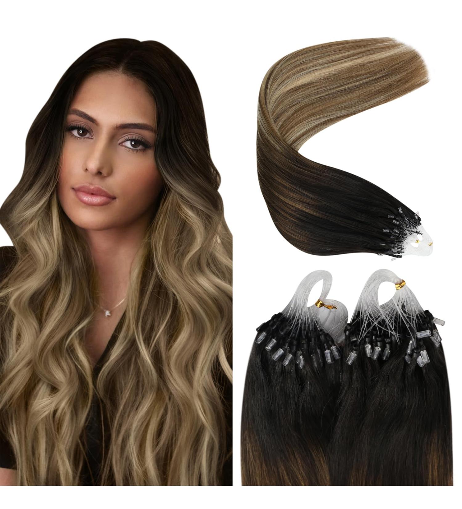 Youngsee Microring Extensions - Real Hair Balayage Ombre Dark Brown to Blonde 55cm Micro Loop Extensions - 50g Remy Hair #2/6/24 - Buy Online on GoSupps.com