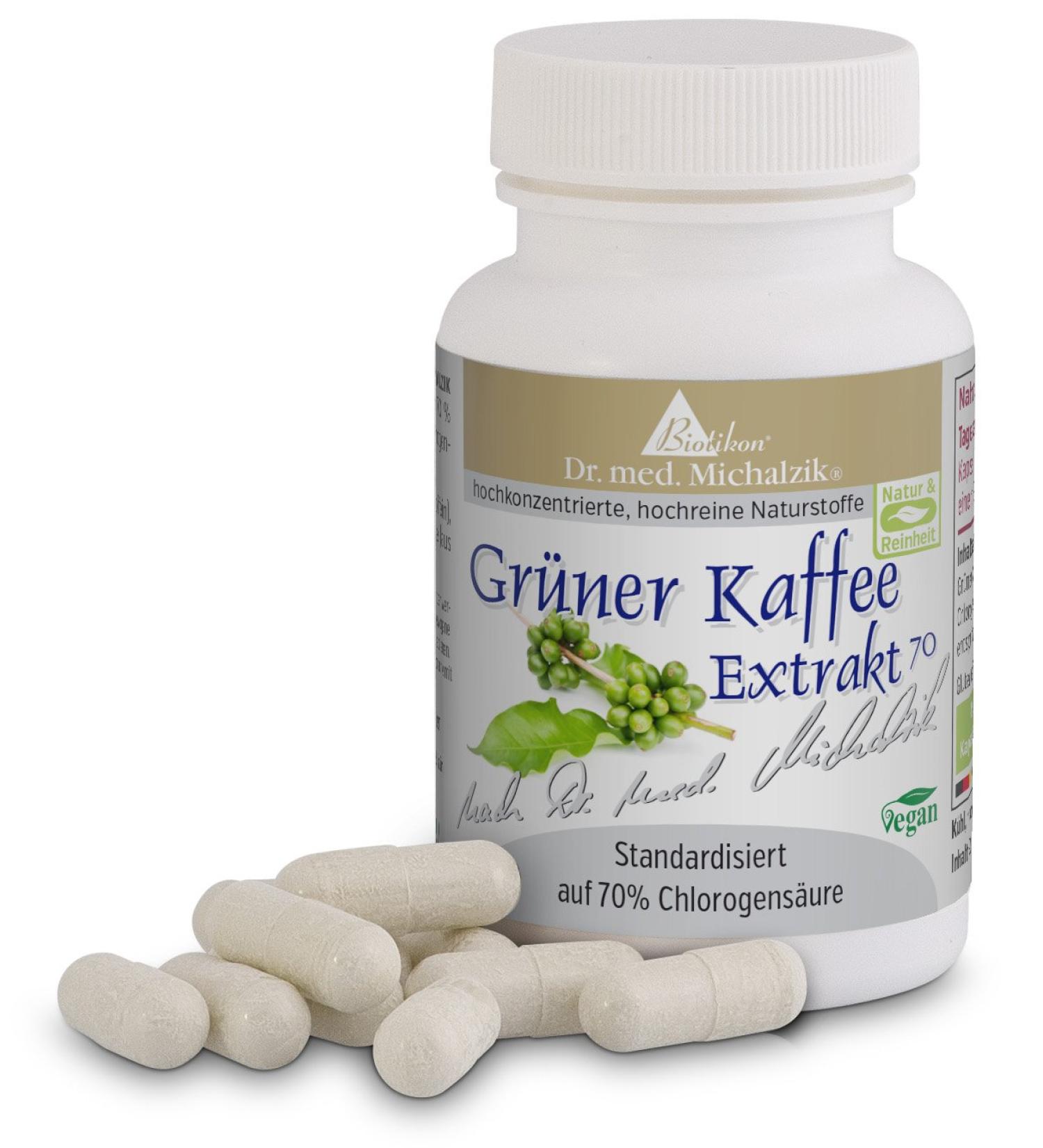 Green Coffee Dr. med. Michalzik - 90 Capsules with 200mg Extract - 70% Chlorogenic Acids - Pure & Additive-Free - Biotikon  - Buy Online on GoSupps.com