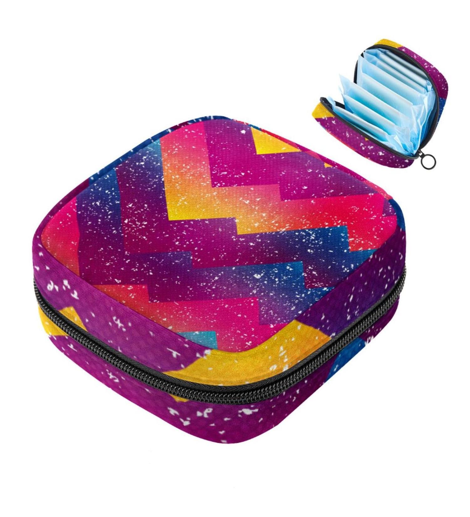 Portable Women's Binding Bags | Menstrual Cup Bags for Teens & Women | Colorful Tampon Storage - Rosy Blue Red Watercolor Chevron Stripes - Buy Online on GoSupps.com