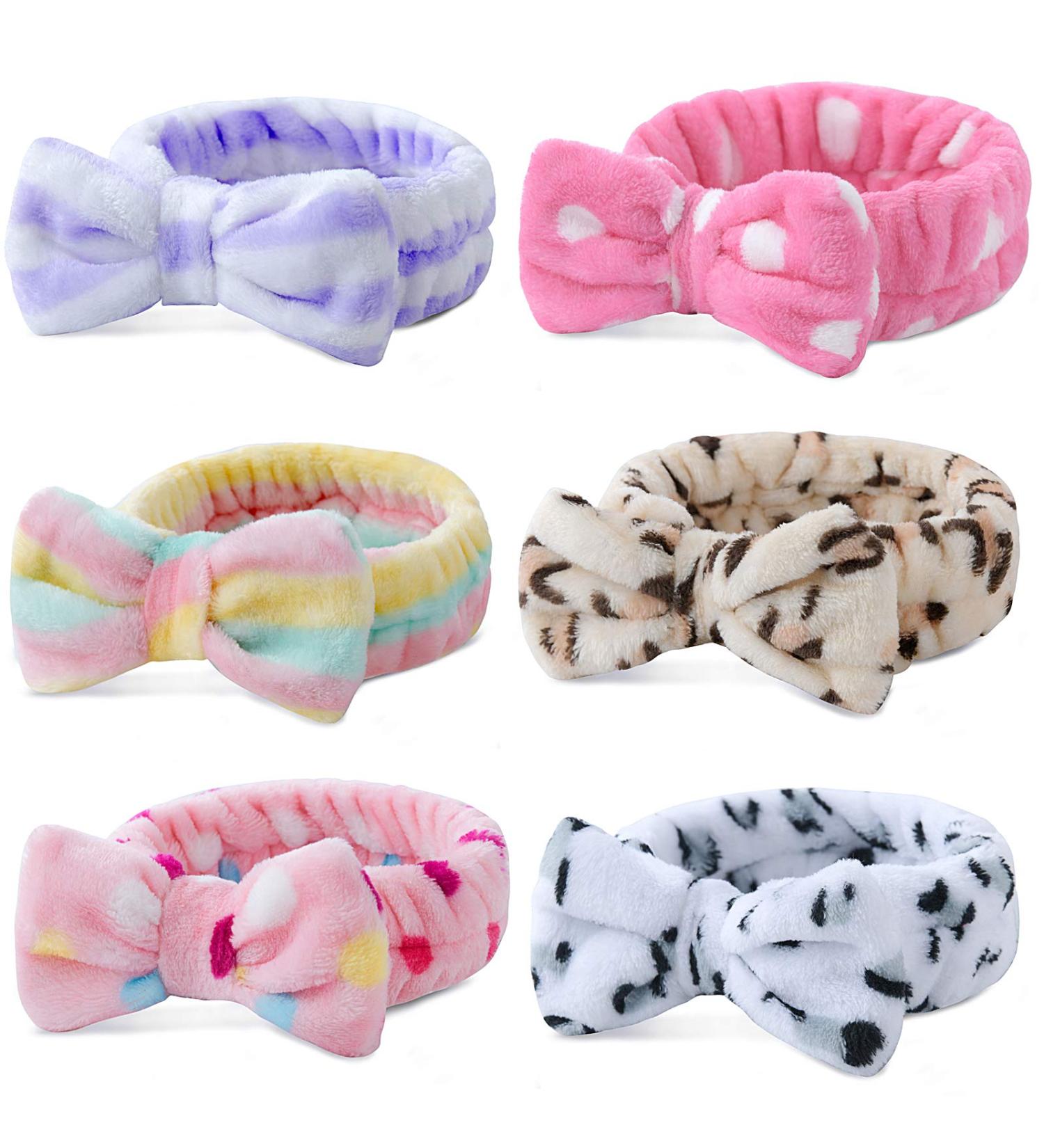 Teqifu 6 Pack Spa Headband Bow Hair Band - Soft Coral Fleece Bowknot Head Wraps for Women - Adjustable Elastic Hair Band for Face Washing, Shower - Stylish Bowtie Headbands Set - Buy Online on GoSupps.com
