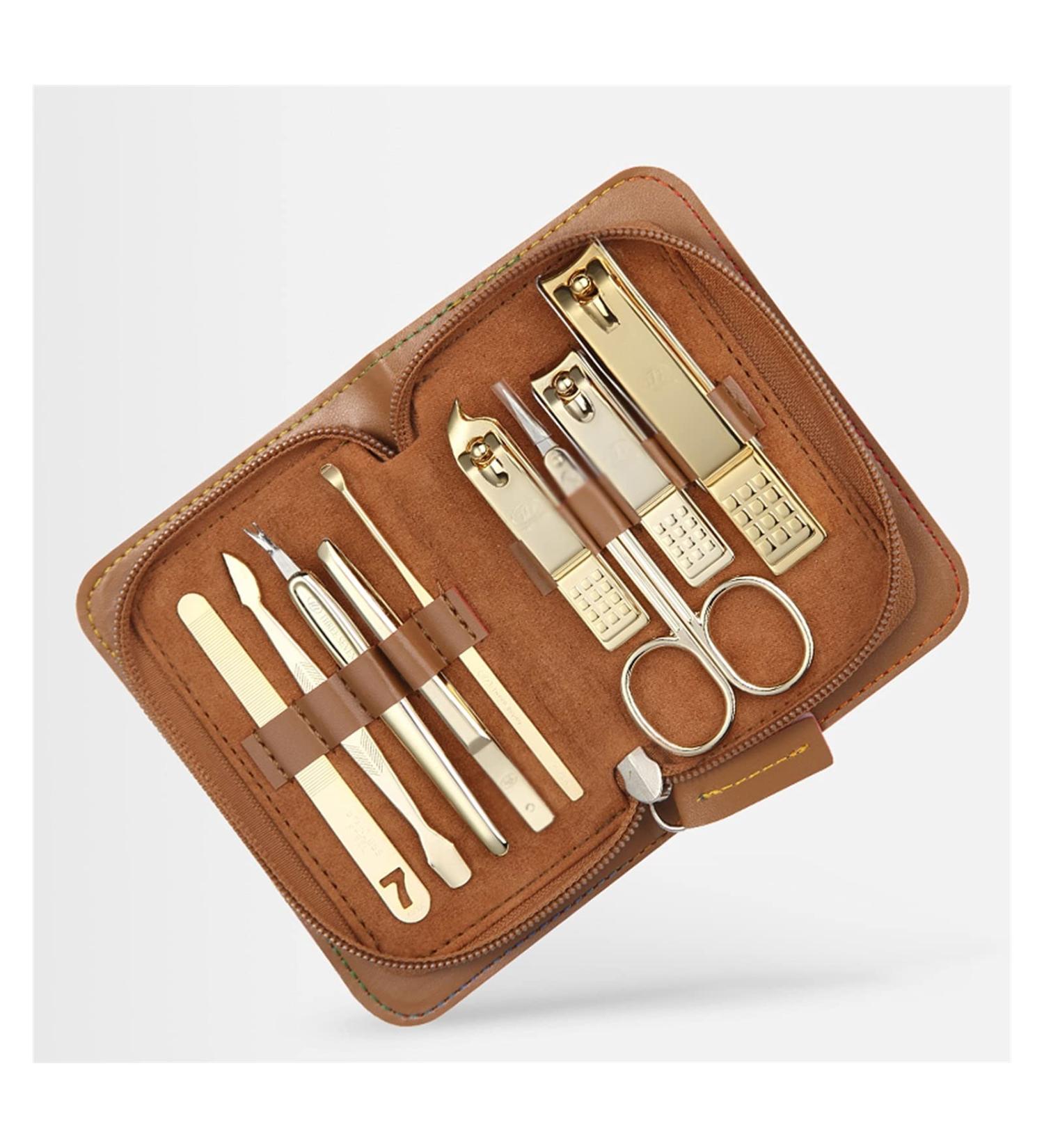 Nail Clippers Set Nail Clippers Manicure Set 9 in 1 Stainless Steel Professional Grooming Kit Mens Nail Clippers Pedicure Kit Nail Care Tools (Blue/Brown) Pedicure Tools for Feet (Color : Bruin) - Buy Online on GoSupps.com