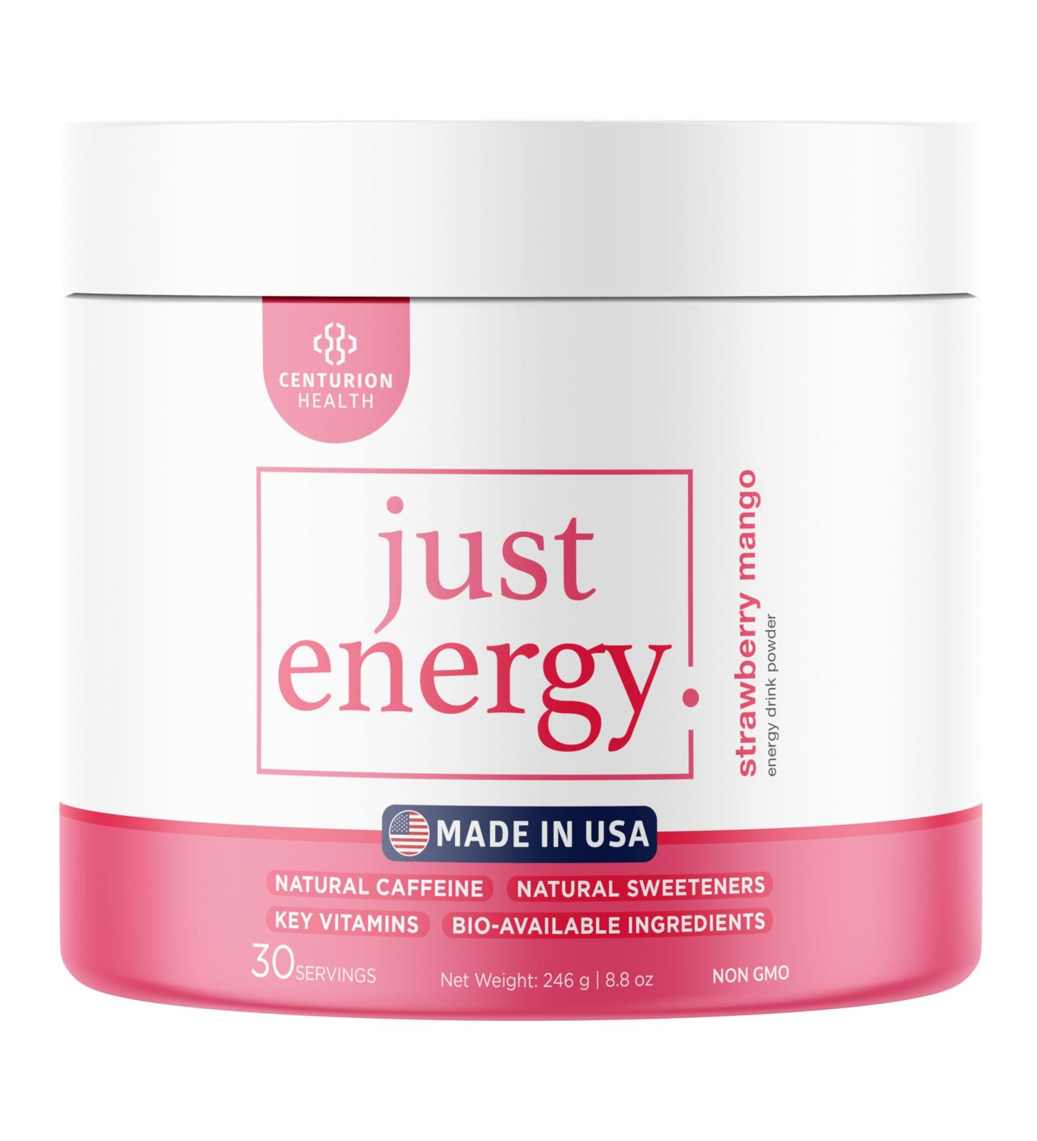 Just Energy Drink Powder Refreshing Strawberry Mango Energy Drink Mix with 21 Energy-Boosting Ingredients Includes B Vitamins Choline Zinc Chromium and Inositol 30 Servings Strawberry Mango 8.8 Ounce (Pack of 1) - Buy Online on GoSupps.com