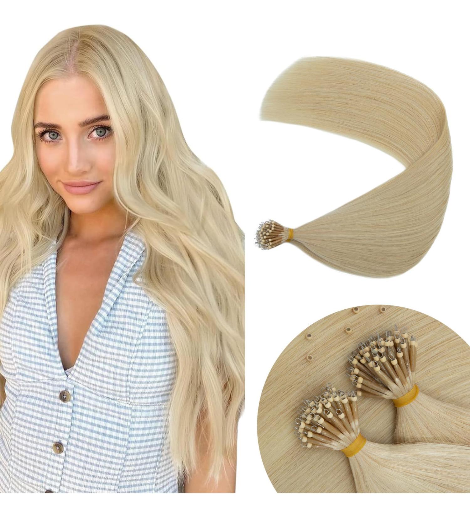Elailite Nano Ring Hair Extensions Blonde Real Human Hair 50 Strands 50g Cold Fusion With Nano Beads Remy Hair Straight (#60 Platinum Blonde 16 Inch) 16 Inch (NANO) #60 Platinum Blonde - Buy Online on GoSupps.com