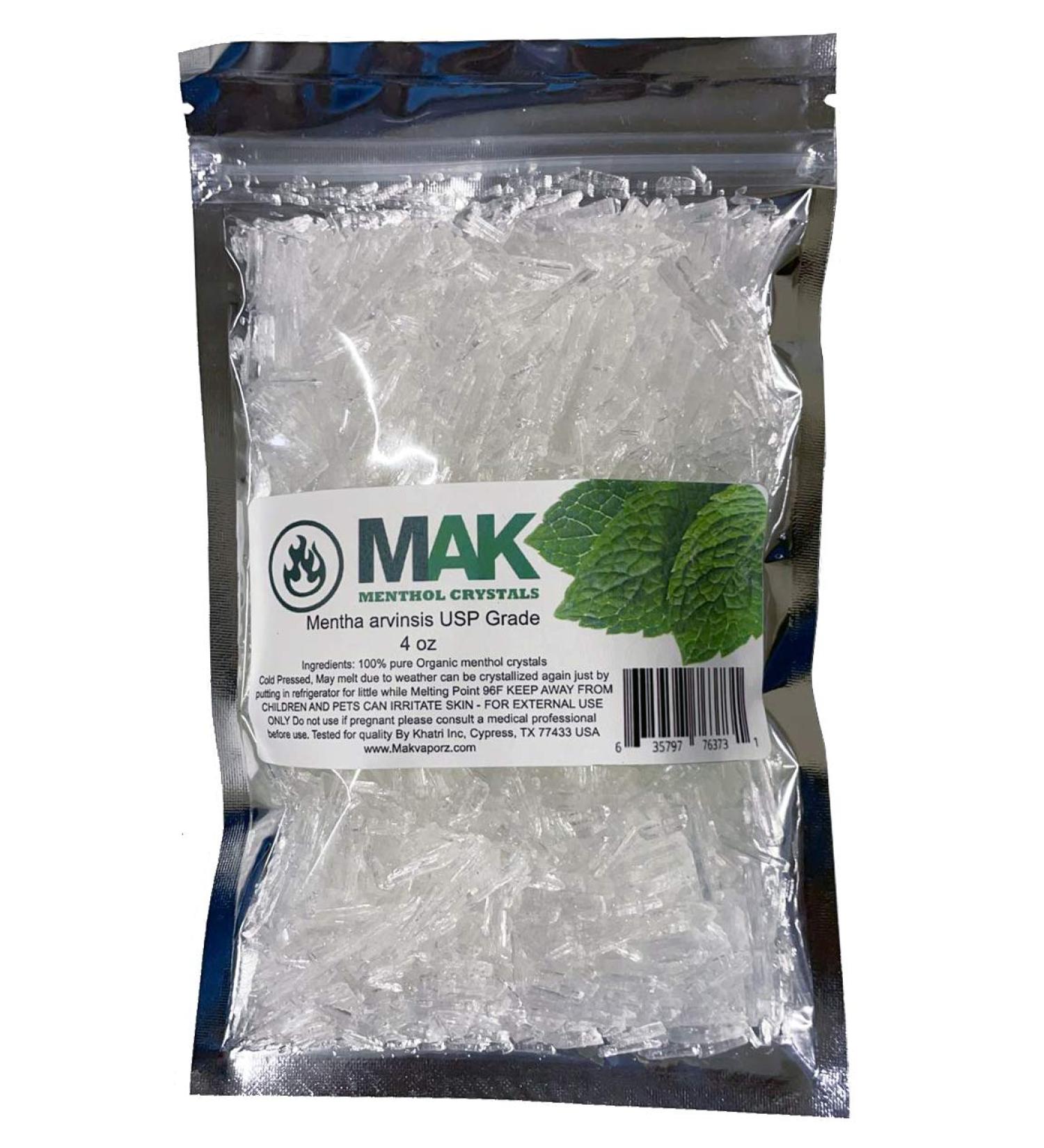 Menthol Crystals 100% Pure Organic Natural Spa Quality in 4OZ Resealable Bag