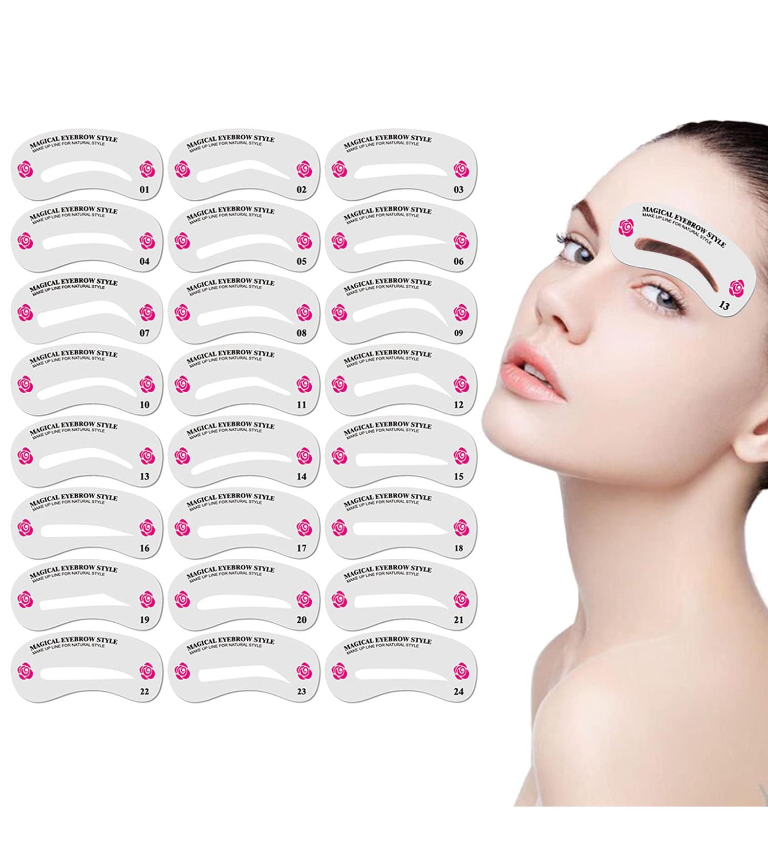 24-Piece Eyebrow Stencil Kit for Perfectly Shaped Brows - Easy 3 Minute Makeup Solution - Buy Online on GoSupps.com
