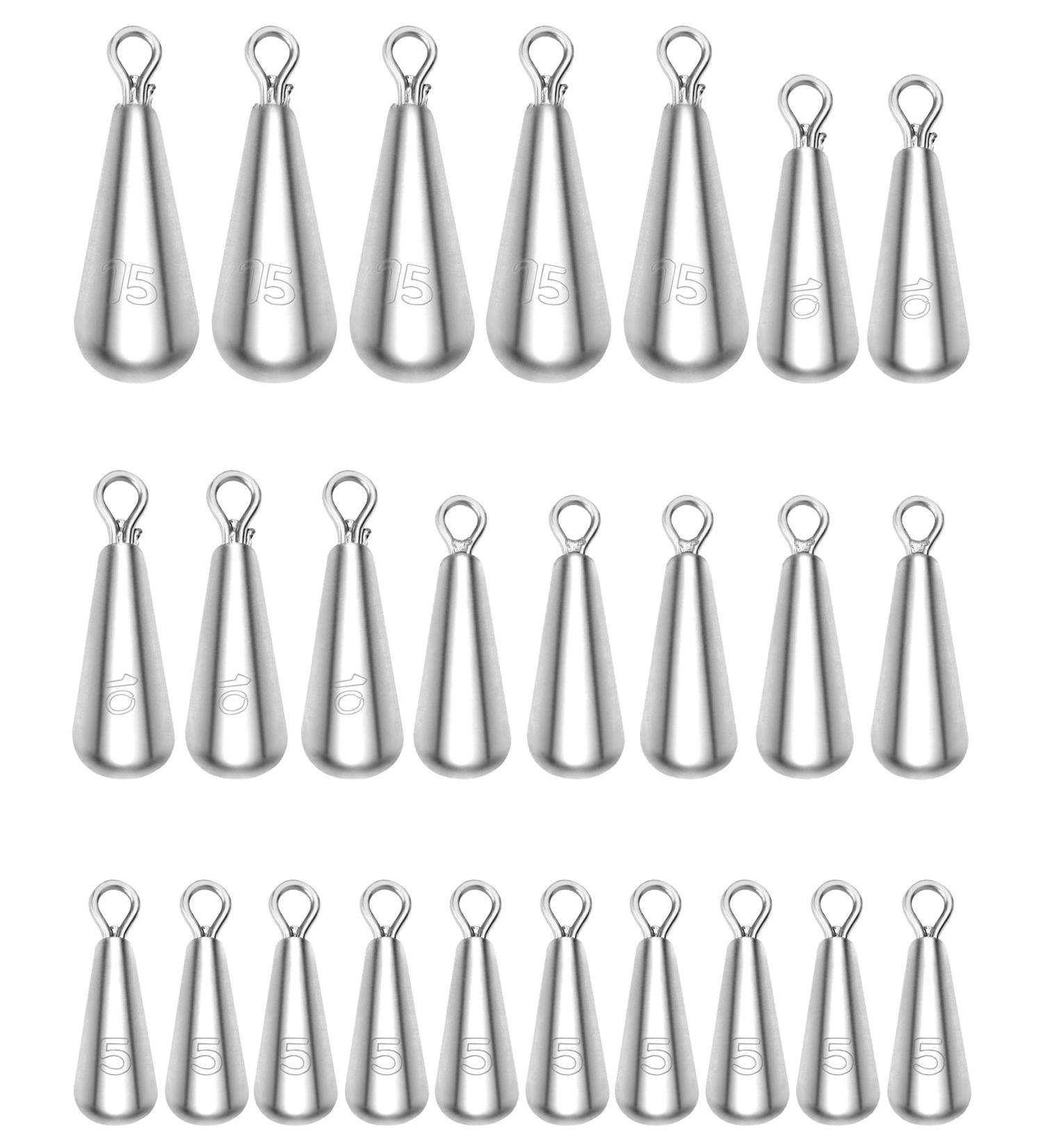 QWORK Pack of 25 Sea Fishing Lead Lead Fishing Drop Shape Fishing Weights 4 Sizes 5g/7g/10g/15g - Buy Online on GoSupps.com