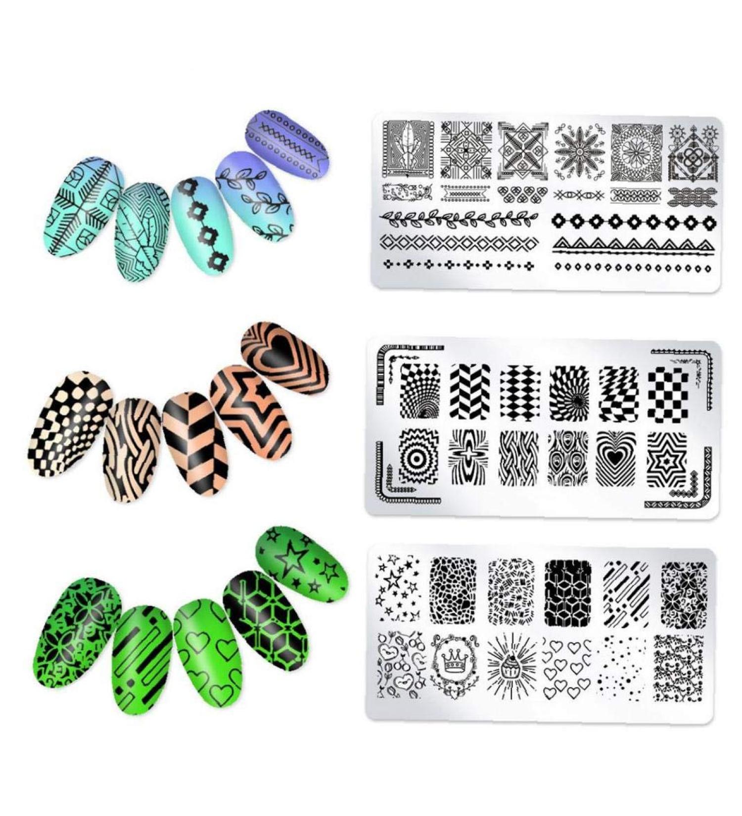 3pcs Nail Art Stamp Templates Kit | Maleicure Stencil & Scraper Tools - OM-D10 OM-D11 OM-D12 | International Shipping Available - Buy Online on GoSupps.com