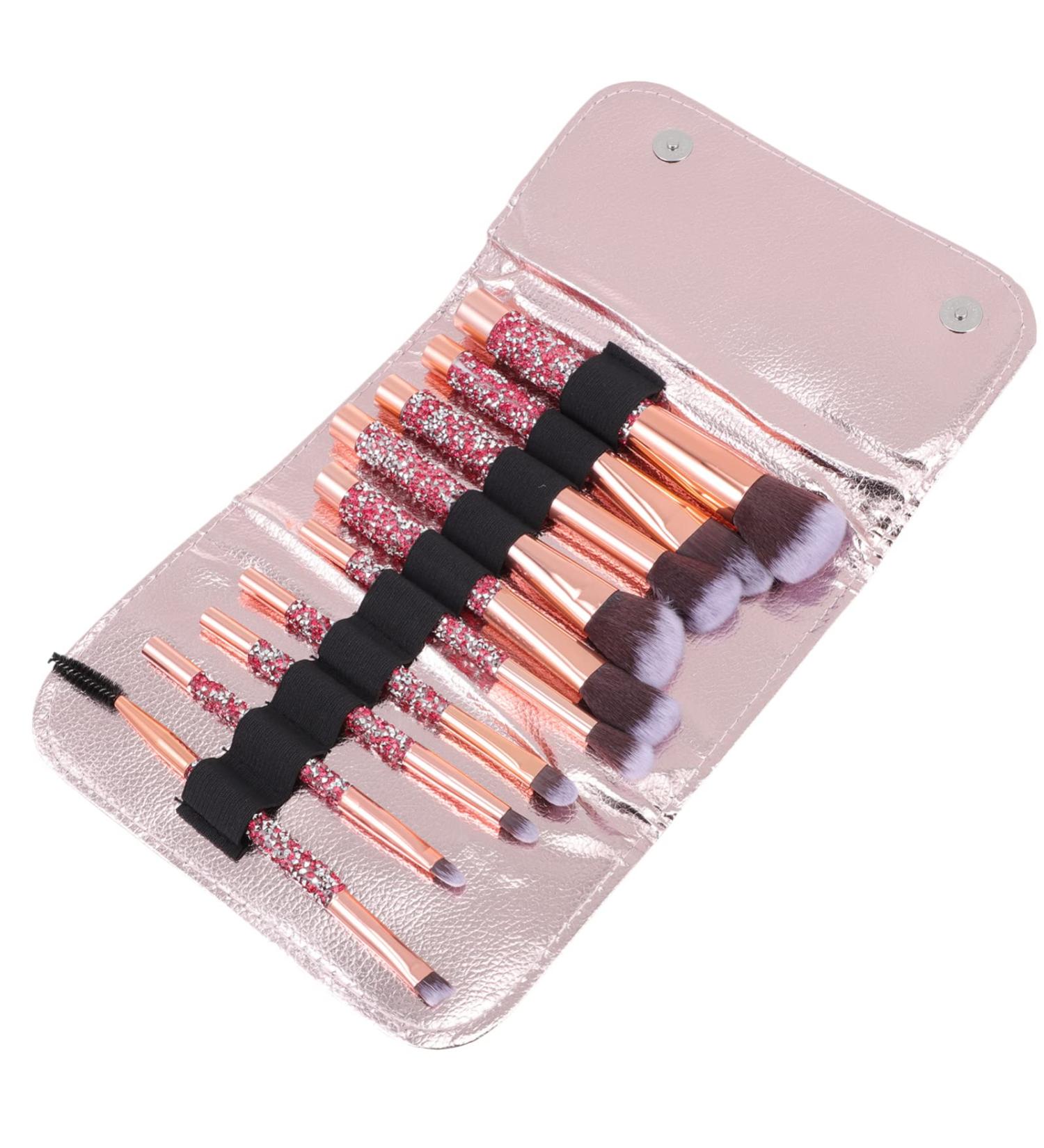 Premium Rhinestone Makeup Brush Set - Synthetic Foundation Powder Concealers & Eye Shadows | Professional Beauty Tools with Bag - Buy Online on GoSupps.com