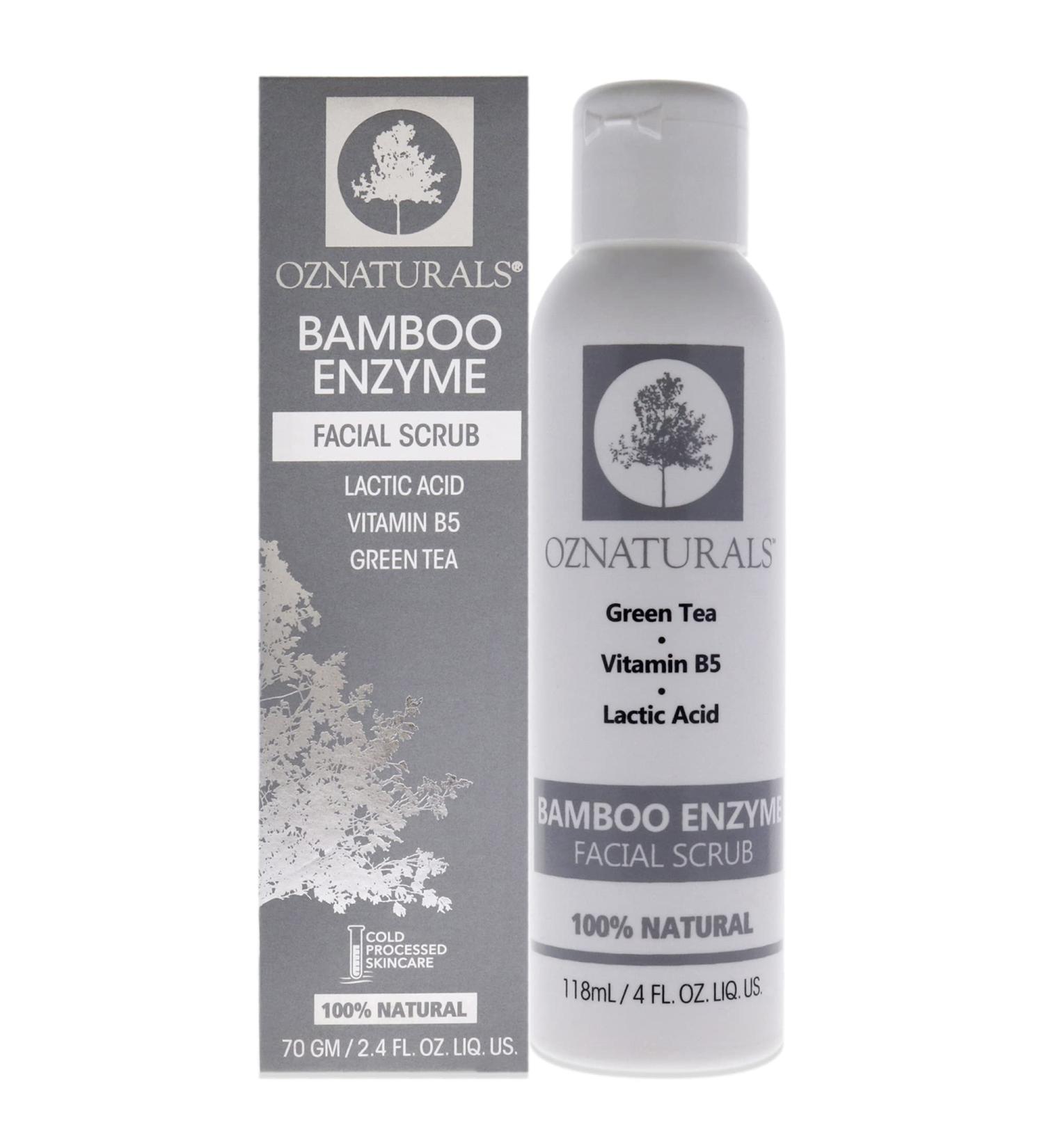 OZNATURALS Bamboo Enzyme Exfoliating Facial Scrub - Natural Pore Cleanser with Vitamin B5, Lactic Acid, Green Tea - Gentle Face Exfoliator for Acne Prone Skin - Women and Men - Buy Online on GoSupps.com