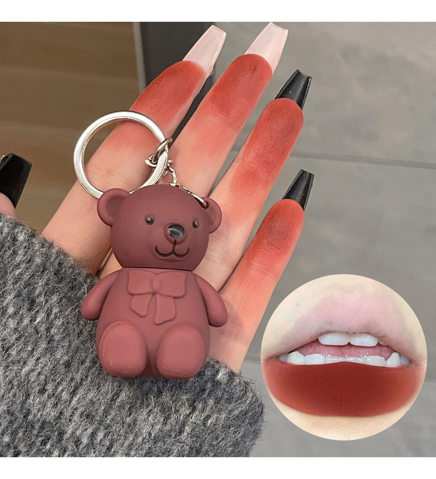 6 Color Cute Bear Matte Lip Mud Velvet Grey Pink Keychain Lipstick | Waterproof Long Lasting Lip Glaze Cosmetics Set for Women - Buy Online on GoSupps.com