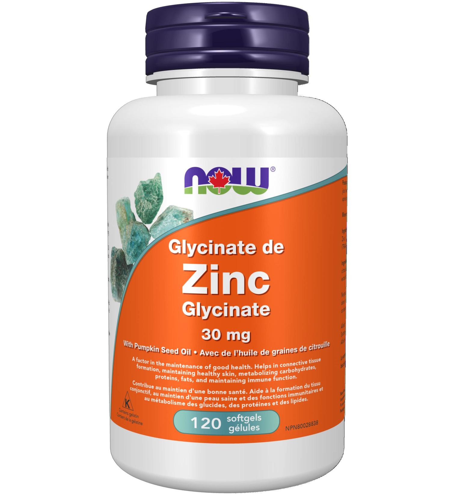 Now Foods Zinc Glycinate (Bisglycinate form) 30mg 120gel - Buy Online on GoSupps.com