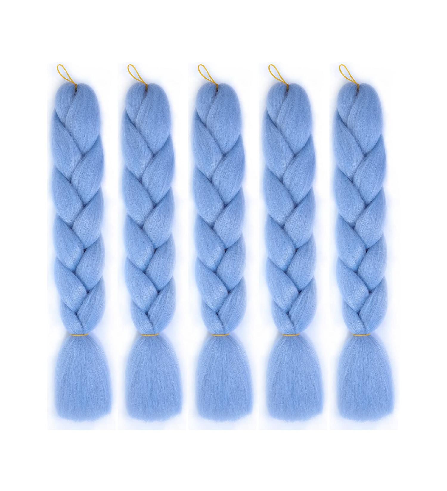 Clke Kanecalon Jumbo Braids - 24 Synthetic Hair Extensions for Afro Styles - Light Blue - 5 Pieces for Braids & Crochet - Buy Online on GoSupps.com