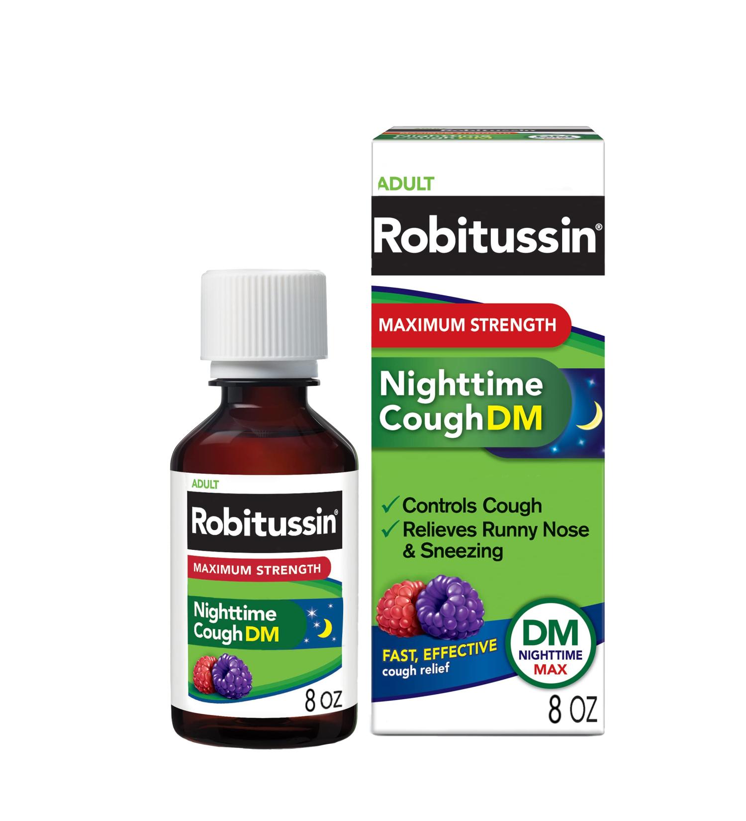 Robitussin Maximum Strength Nighttime Cough DM 8 Fl Oz - Berry Flavor for Adults - Buy Online on GoSupps.com