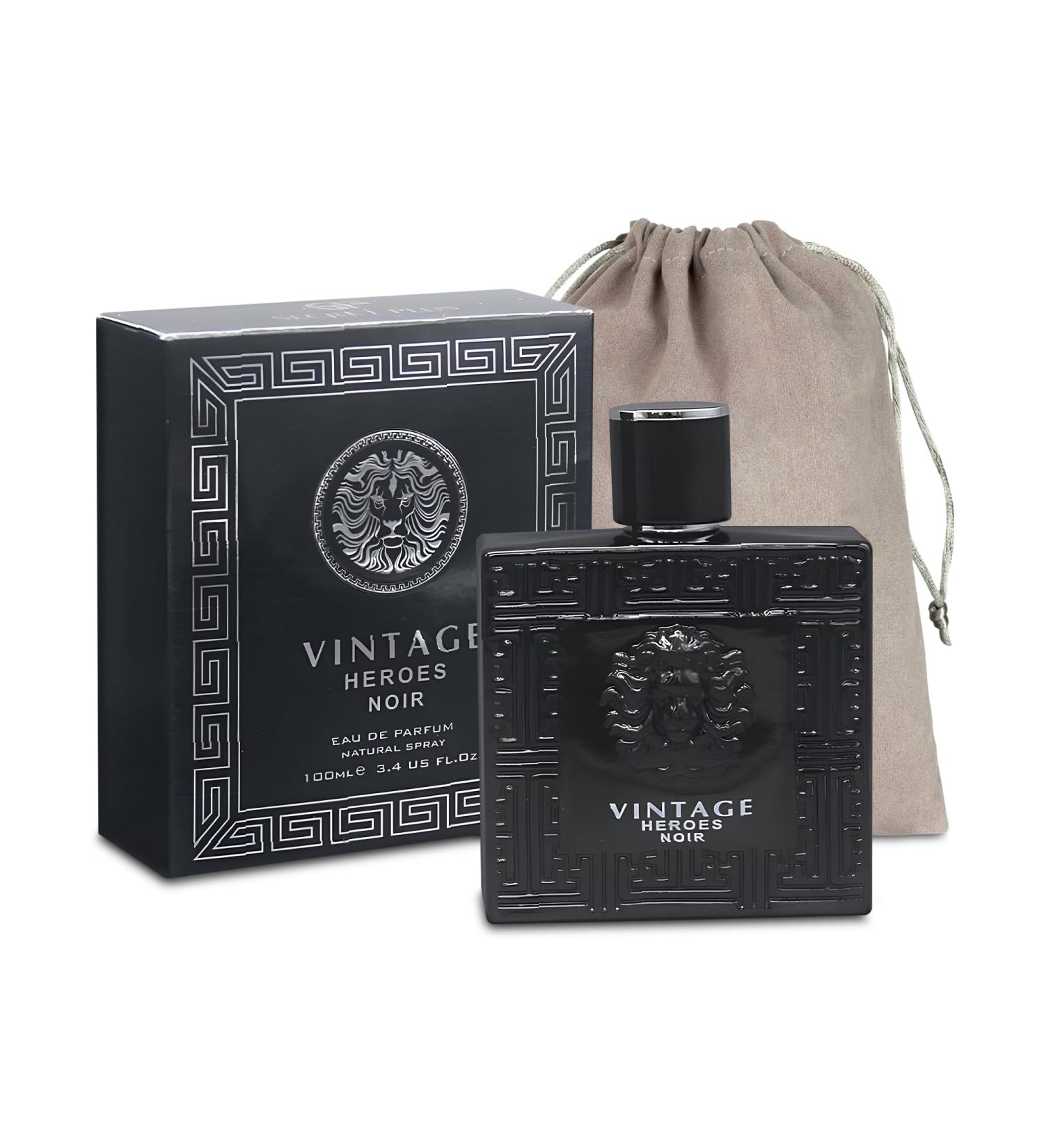 Men's Cologne Vintage Heroes Noir Eau De Toilette Body Spray Fragrance For Men- Daywear Casual Daily Perfume Set with Suede Pouch- 3.4 Fl Oz Bottle