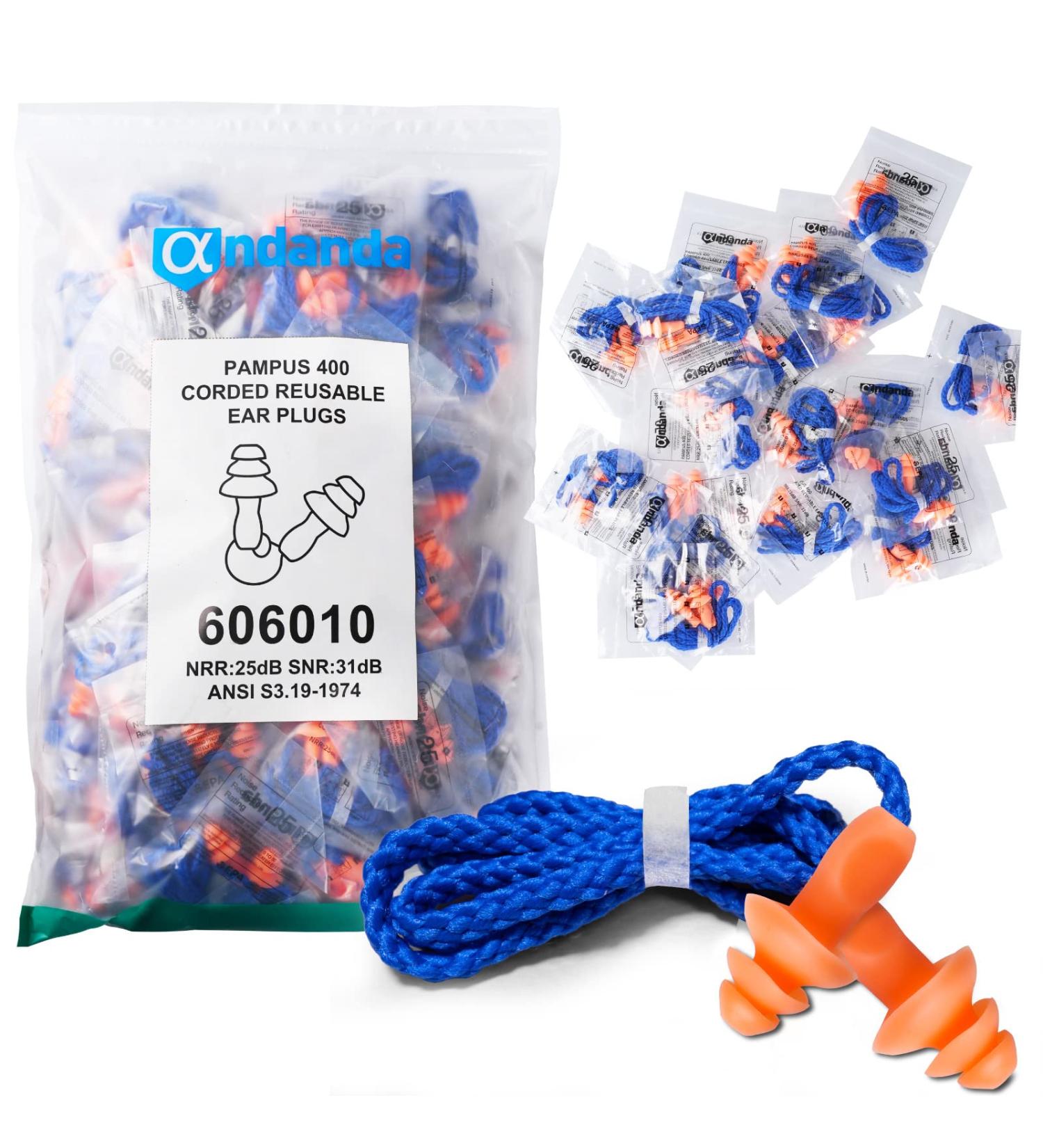ANDANDA 100 Pairs Silicone Ear Plugs Corded Noise Cancelling Reusable for Shooting 25dB NRR - International Shipping Available - Buy Online on GoSupps.com