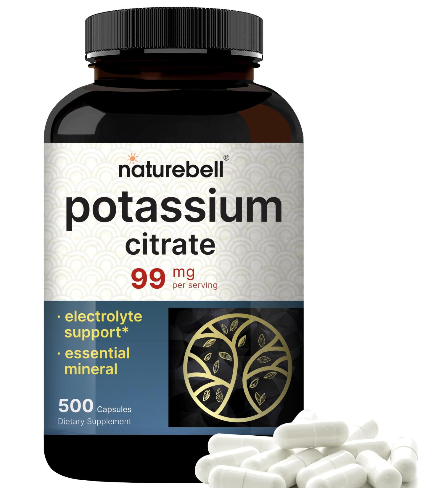 Potassium Citrate Supplement 99mg 500 Capsules | Easily Absorbed Chelated Form Essential Mineral Electrolyte Balance Supports Muscle Bone & Heart Health Non-GMO Potassium Citrate 500 Count (Pack of 1) - Buy Online on GoSupps.com