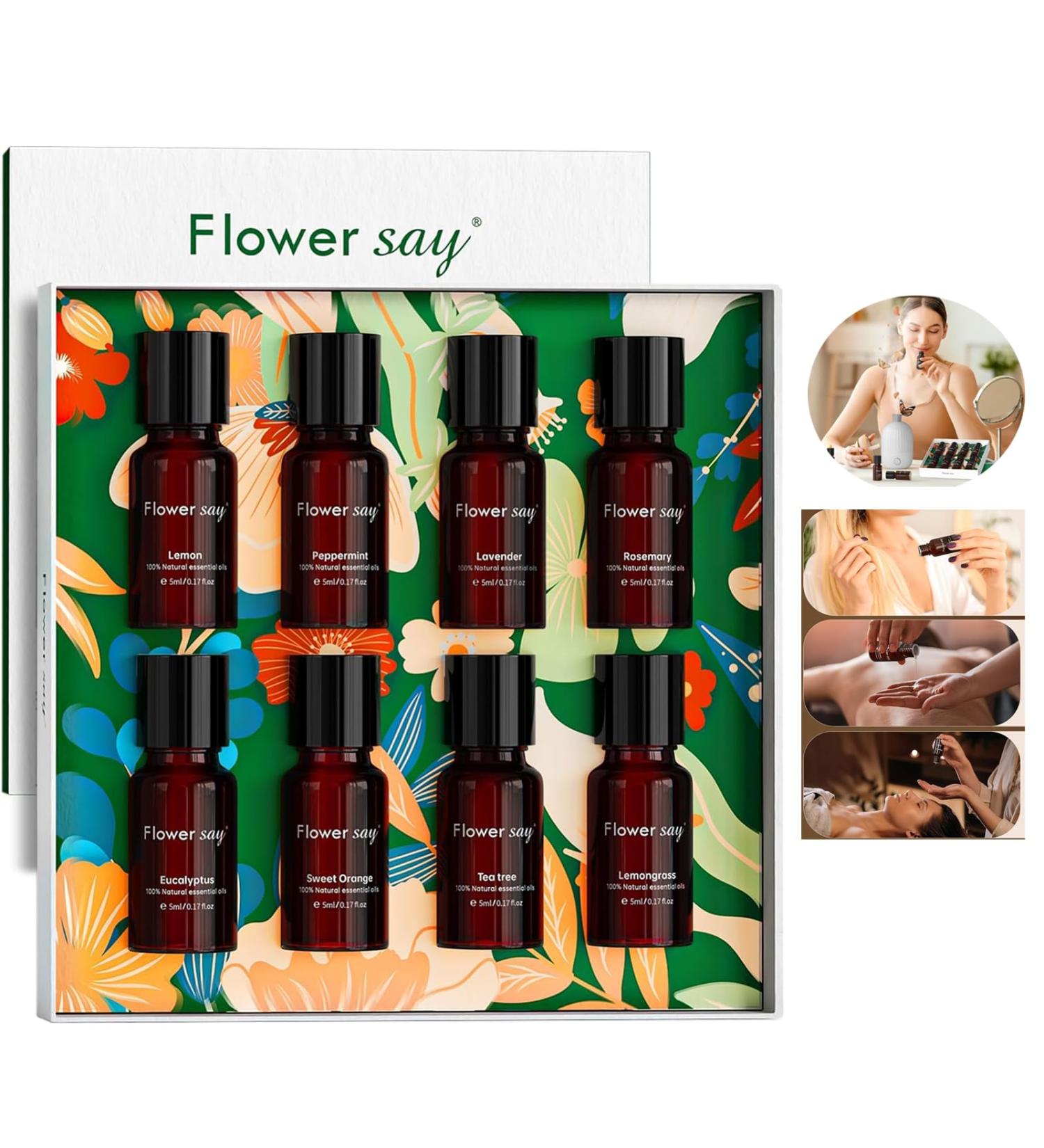 Flower SAY Essential Oil Set - 100% Pure Natural 8-Pack Gift Set for Diffuser Humidifier & Skin Care - MAX Essentials 0.13 Fl Oz - Buy Online on GoSupps.com