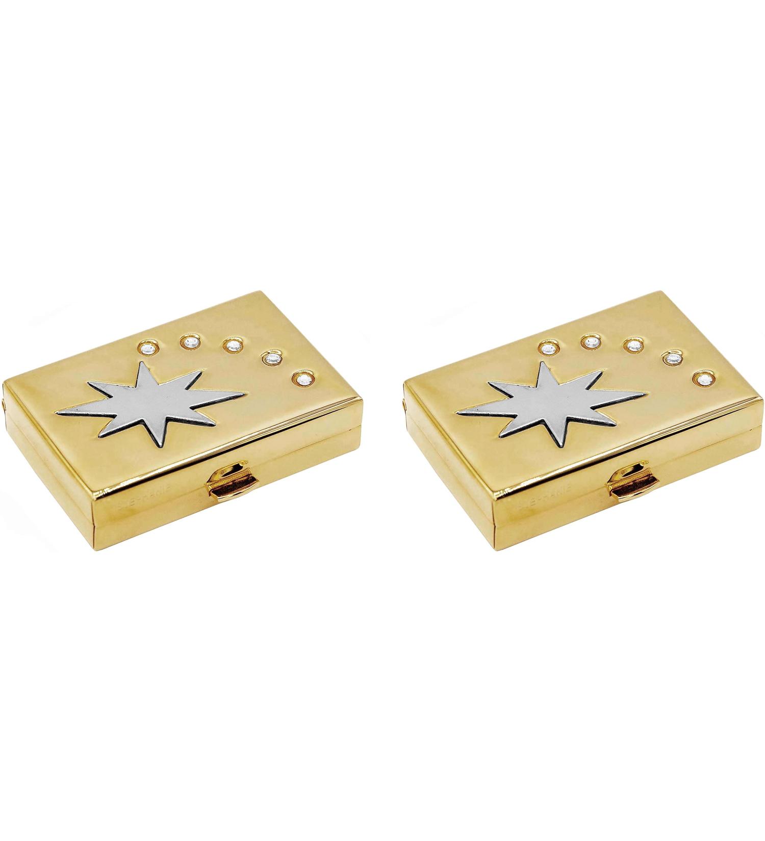 Set of 2 Rectangular Pocket Purse Pill Boxes & Organizers - Gold with Silver Star - Dual Compartment for Travel & Home - Buy Online on GoSupps.com