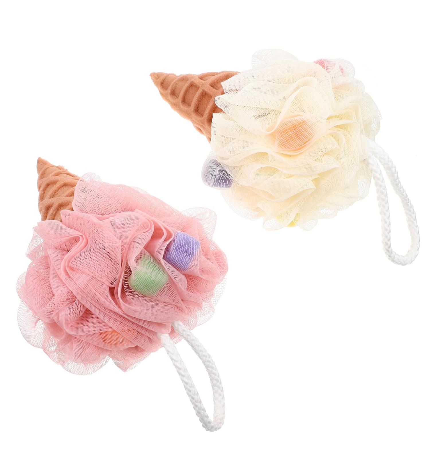 Milisten Infant Bath Sponge 2Pcs Ice Cream Loofah Sponge - Exfoliating Body Scrubber for Men Women Kids - 17x12x12cm - Light Yellow Pink - Buy Online on GoSupps.com