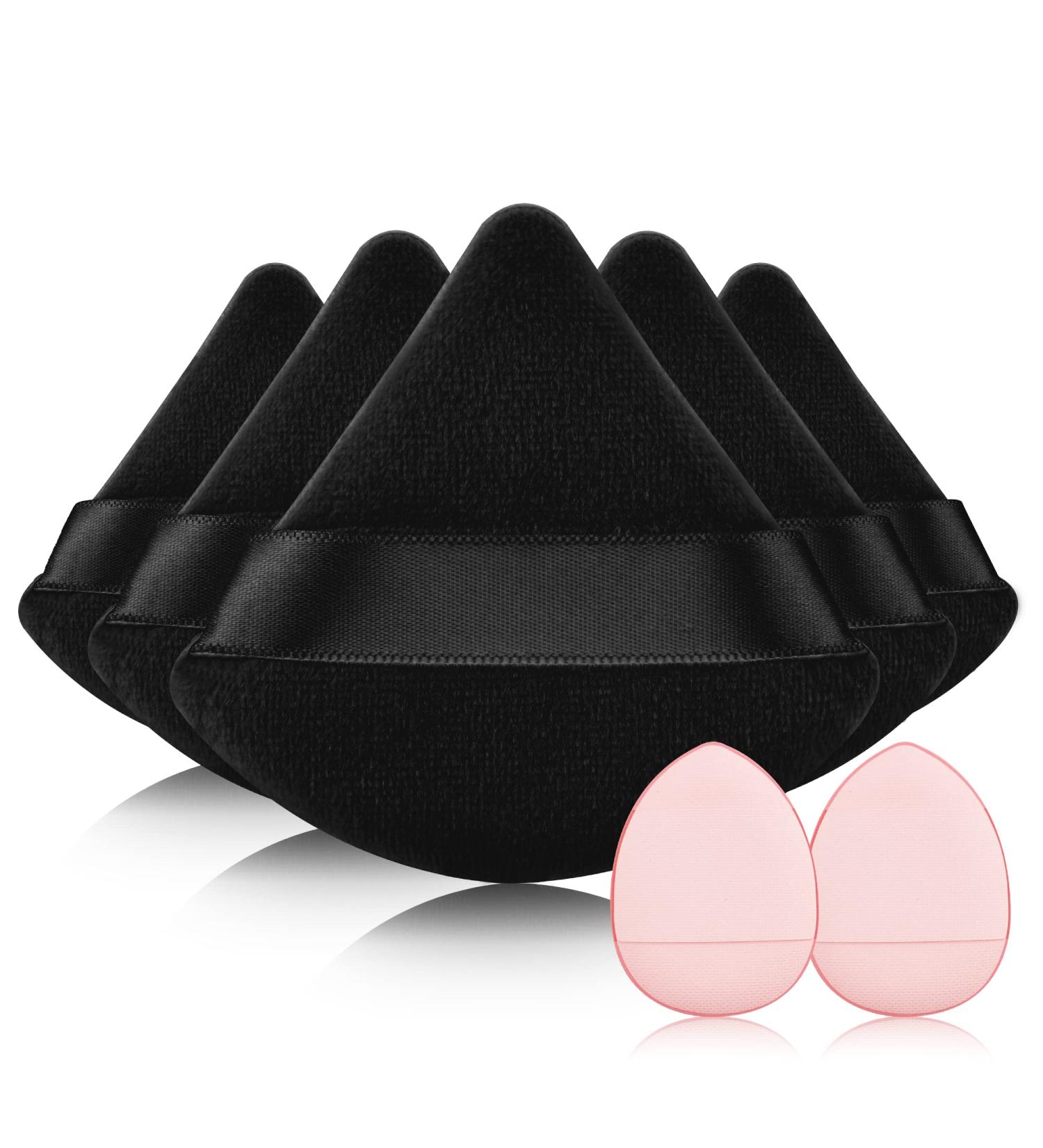 EVAOUXIU 6-Piece Triangle Powder Puff Set with 2 Makeup Sponges - Velour Cotton Puffs for Face Powder, Individually Wrapped (Black) - Buy Online on GoSupps.com