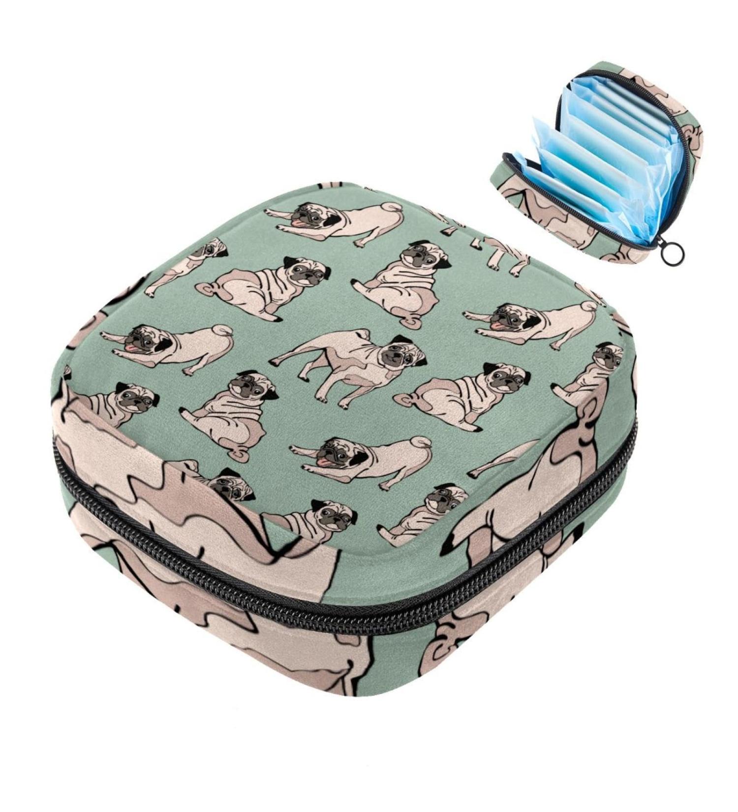 Women's Storage Bags with Cute Pug Motif | Menstrual Cup Cylinder Pocket & Zipper - Multi-Colored Organization for Females - Buy Online on GoSupps.com