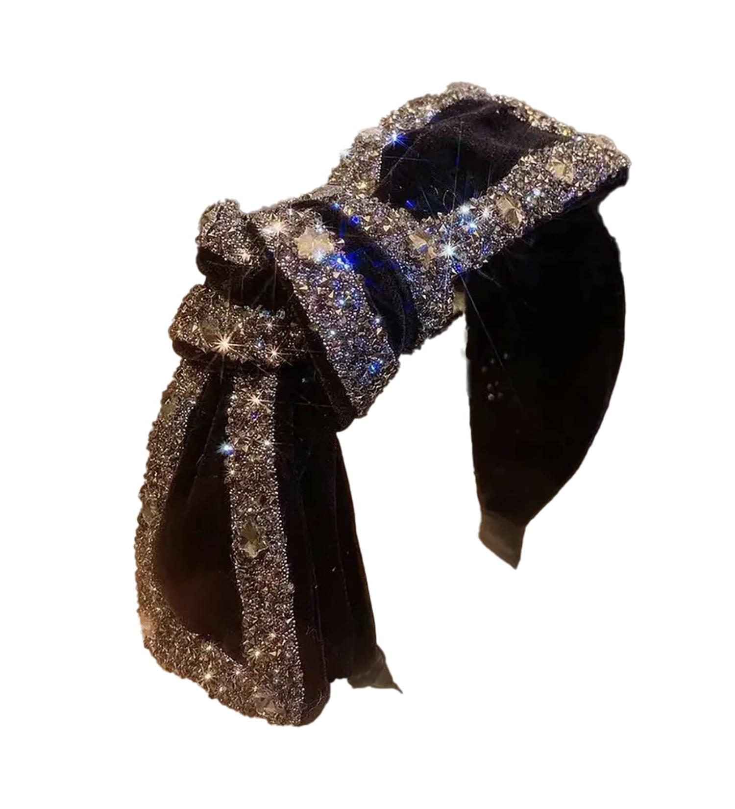 Faylay Fashion Gothic Glitter Rhinestone Crystal Velvet Bow Hairband - Headband-A1 - Buy Online on GoSupps.com