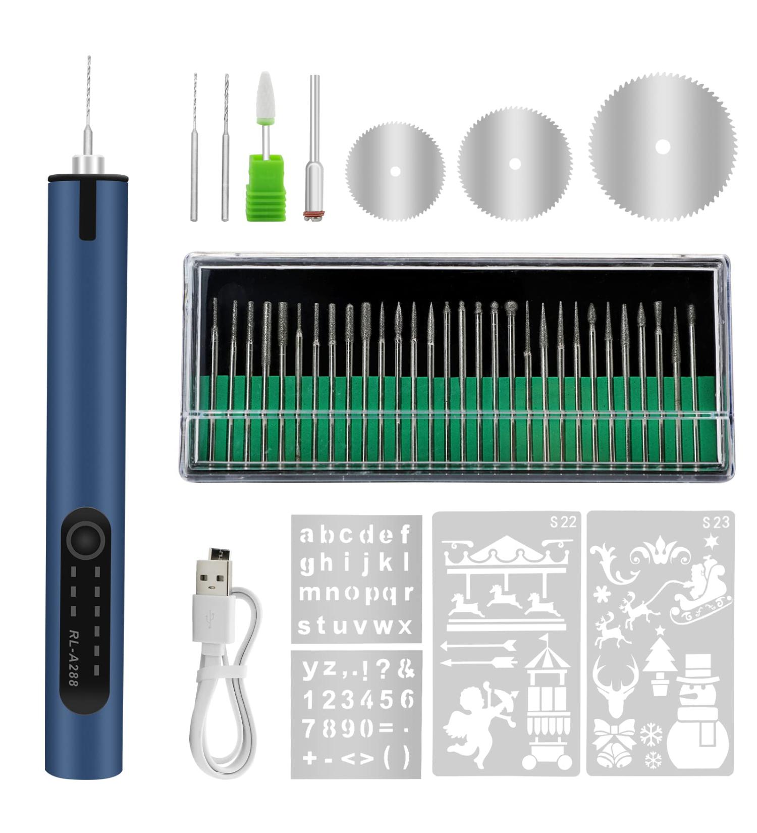 USB Rechargeable Engraving Pen with LED Light - 35 Bits Mini Electric Etcher for DIY Jewelry, Metal, Wood, Glass - Cordless Handheld Engraver Tool (Blue) - Buy Online on GoSupps.com
