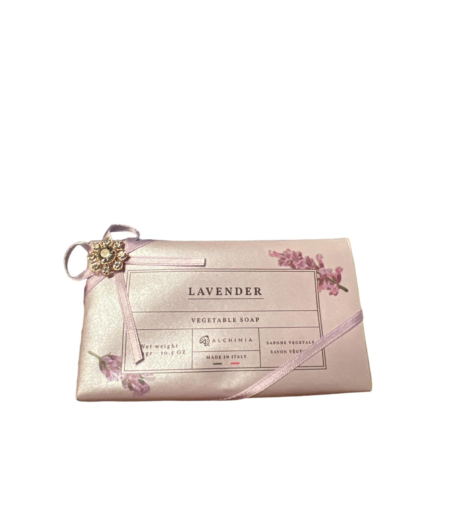 Alchimia Lavender Vegetable Handmade Italian Soap Bar With Jeweled Flower Charm Silk Like Paper Wrap10.5 Oz 10.5 Oz Cream