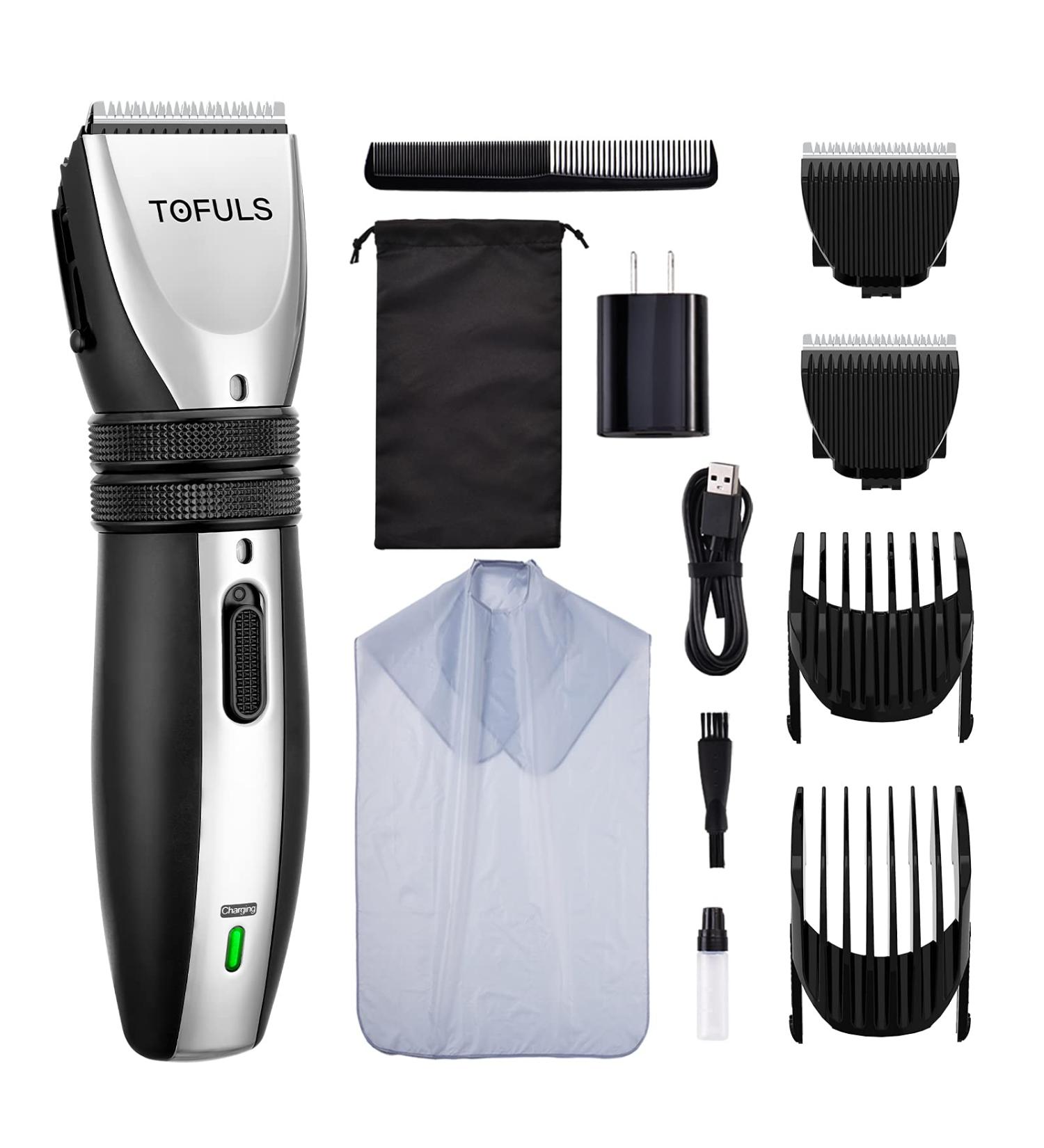 Rechargeable Hair Clippers for Men - Waterproof Cordless Electric Trimmer for Professional Hair Cutting - Men's Grooming Kit with Extra Blade - Silver - Buy Online on GoSupps.com