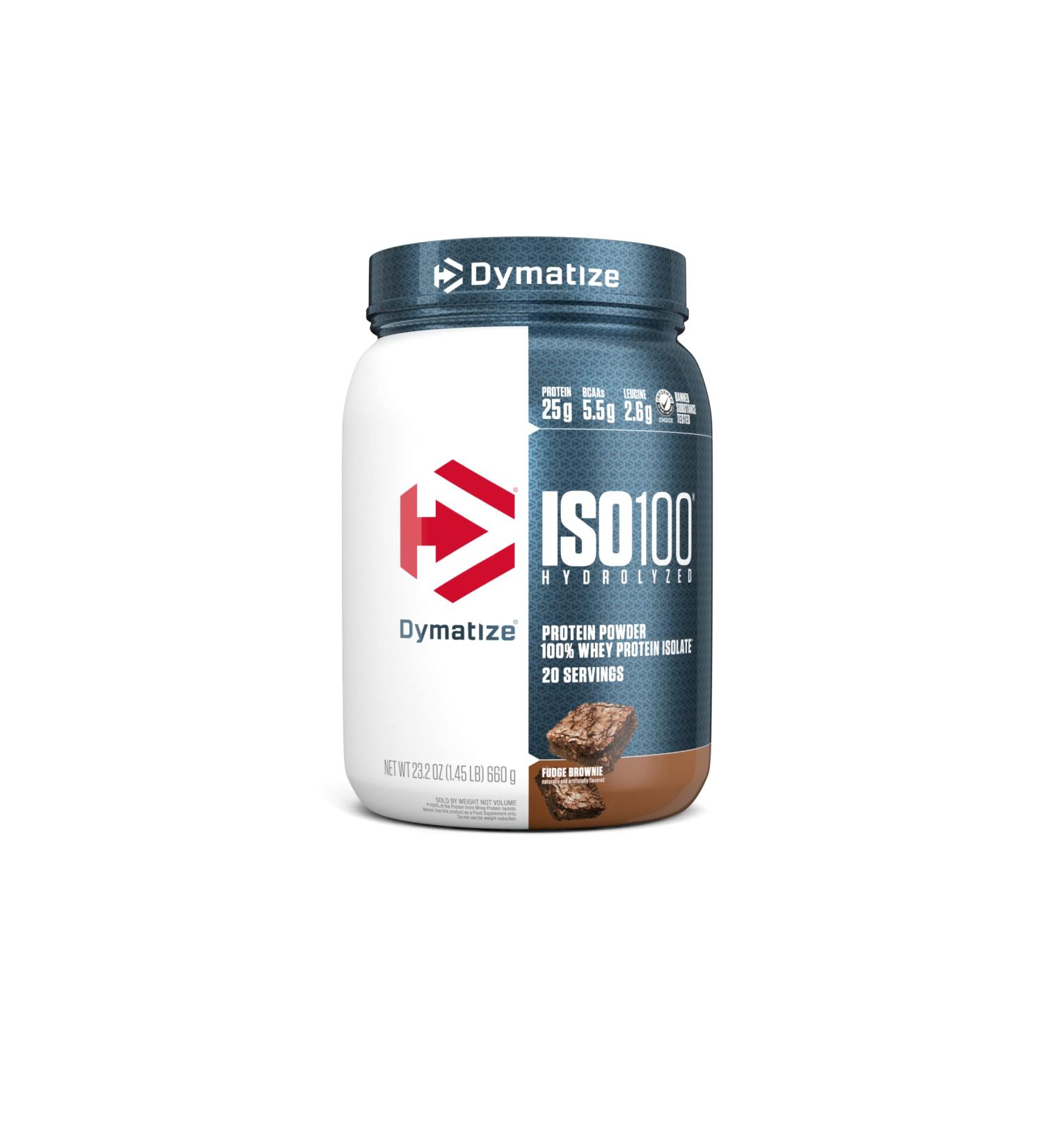 Dymatize ISO100 Hydrolyzed Protein Powder - 25g Whey Isolate Protein, 5.5g BCAAs, Gluten Free - Fudge Brownie Flavor - 20 Servings - Buy Online on GoSupps.com