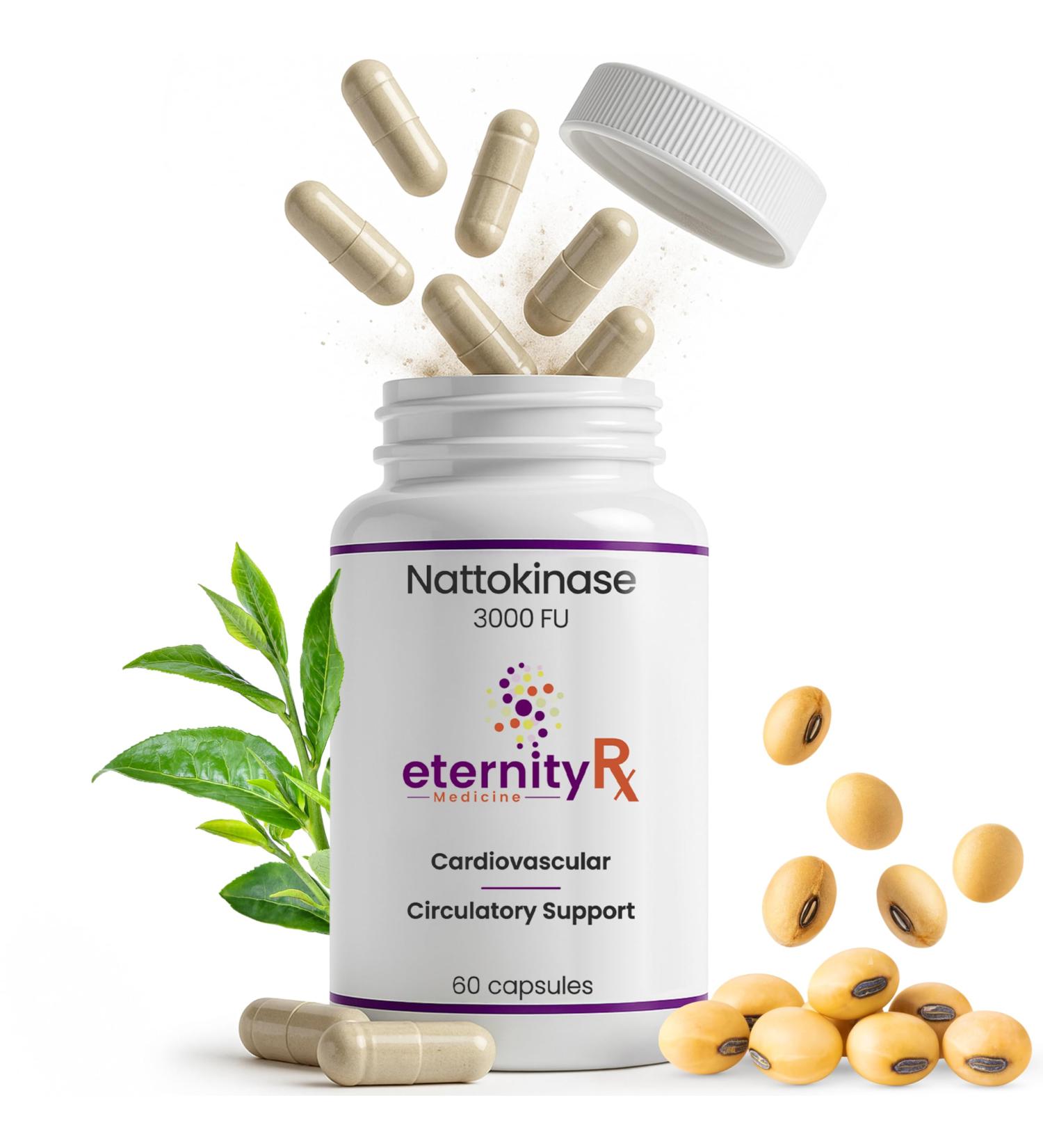 Nattokinase 3000 FU + Serratiopeptidase + Rutin Cardiovascular & Circulatory Support Natto NSP-2 Non-GMO Soy 60 Capsules Healthy Blood Flow & Arterial Function by Eternity Medicine - Buy Online on GoSupps.com
