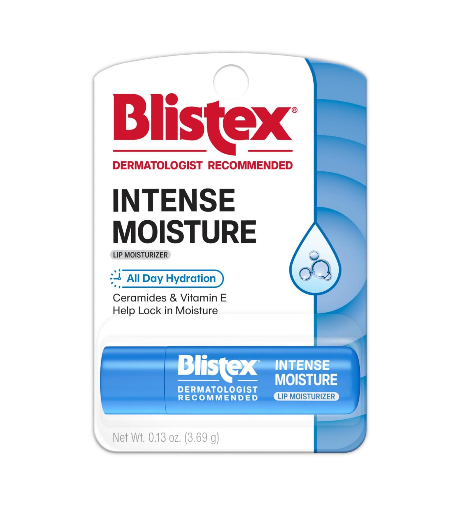 Blistex Intense Moisture - All Day Hydration Lip Balm & Moisturizer for Dry Lips - Ceramides to Lock in Moisture Vitamin E Smooths 1 Count 0.13oz (3.69 g) - Buy Online on GoSupps.com