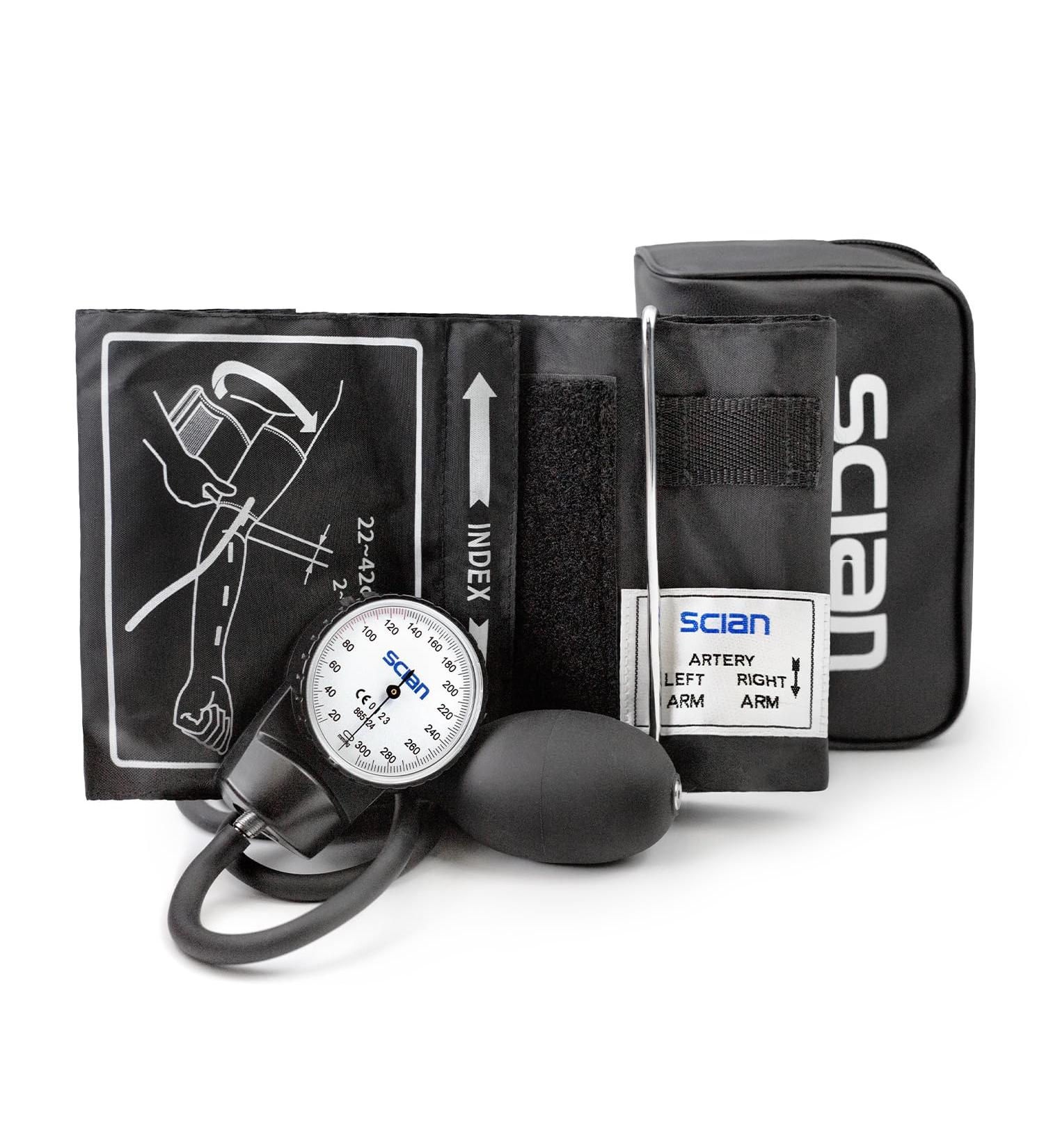 SCINA Manual Blood Pressure Monitor - Aneroid Sphygmomanometer with Universal D-Ring Cuff (22-42 cm) - Ideal for Nurses Doctors & Seniors - Includes Carrying Bag - Black - Buy Online on GoSupps.com
