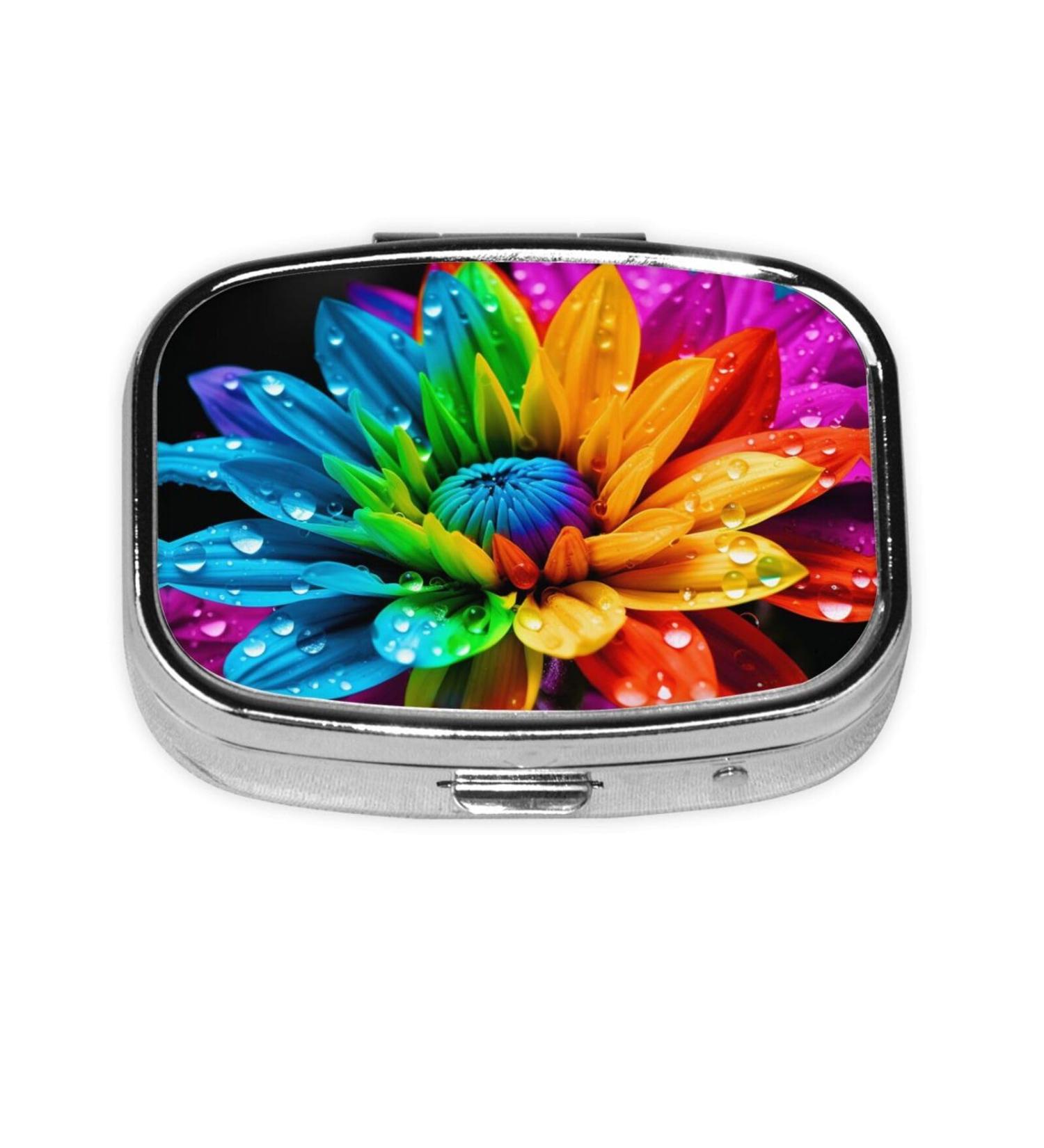Colorful Flowers Small Pill Case - 2 Compartment Travel Pill Box & Organizer for Purse - Perfect Gift - Buy Online on GoSupps.com