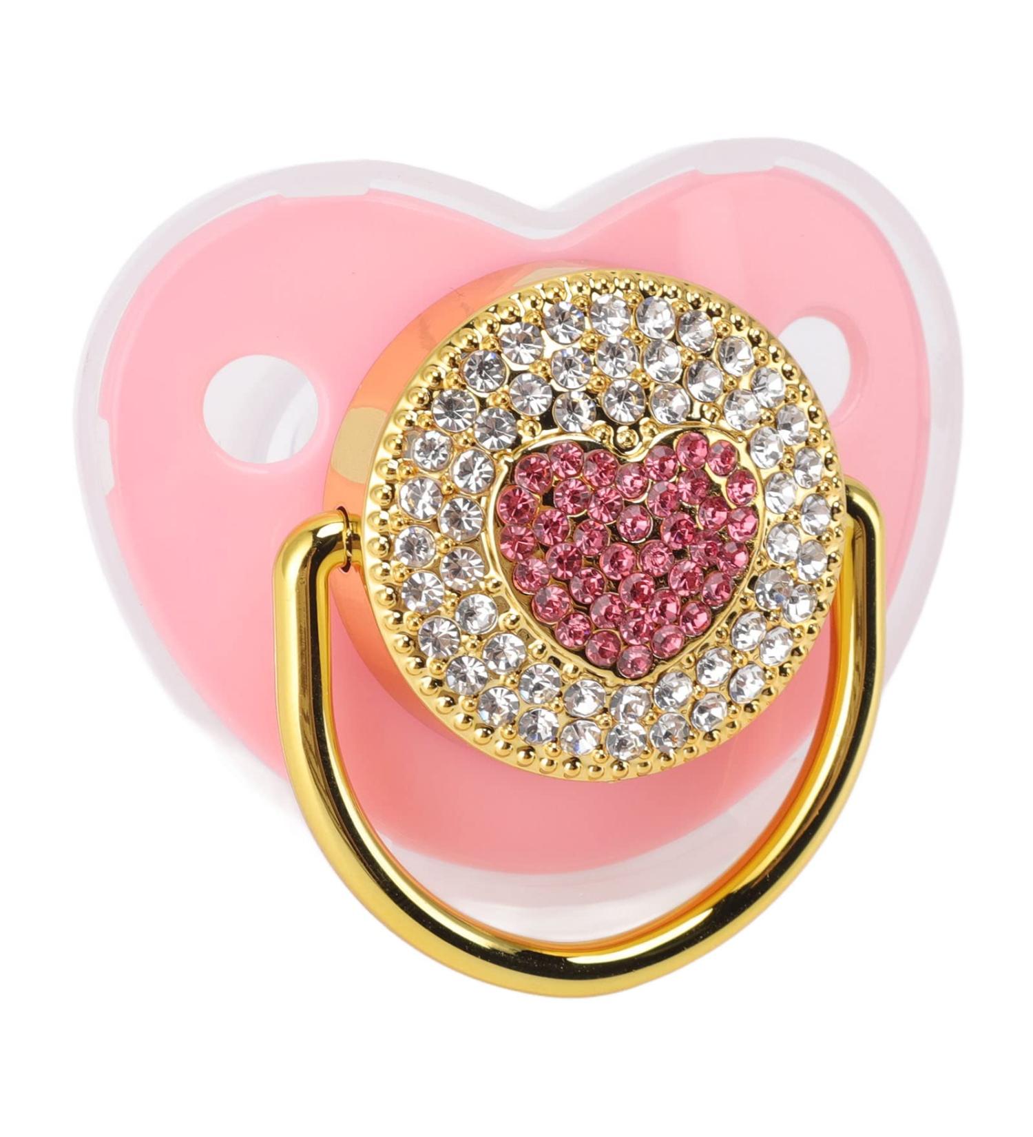 Personalized Heart-Shaped Baby Schnuller - Shiny Pink Glitter Crystal Pacifier for Girls | Luxurious Newborn Gift - Buy Online on GoSupps.com