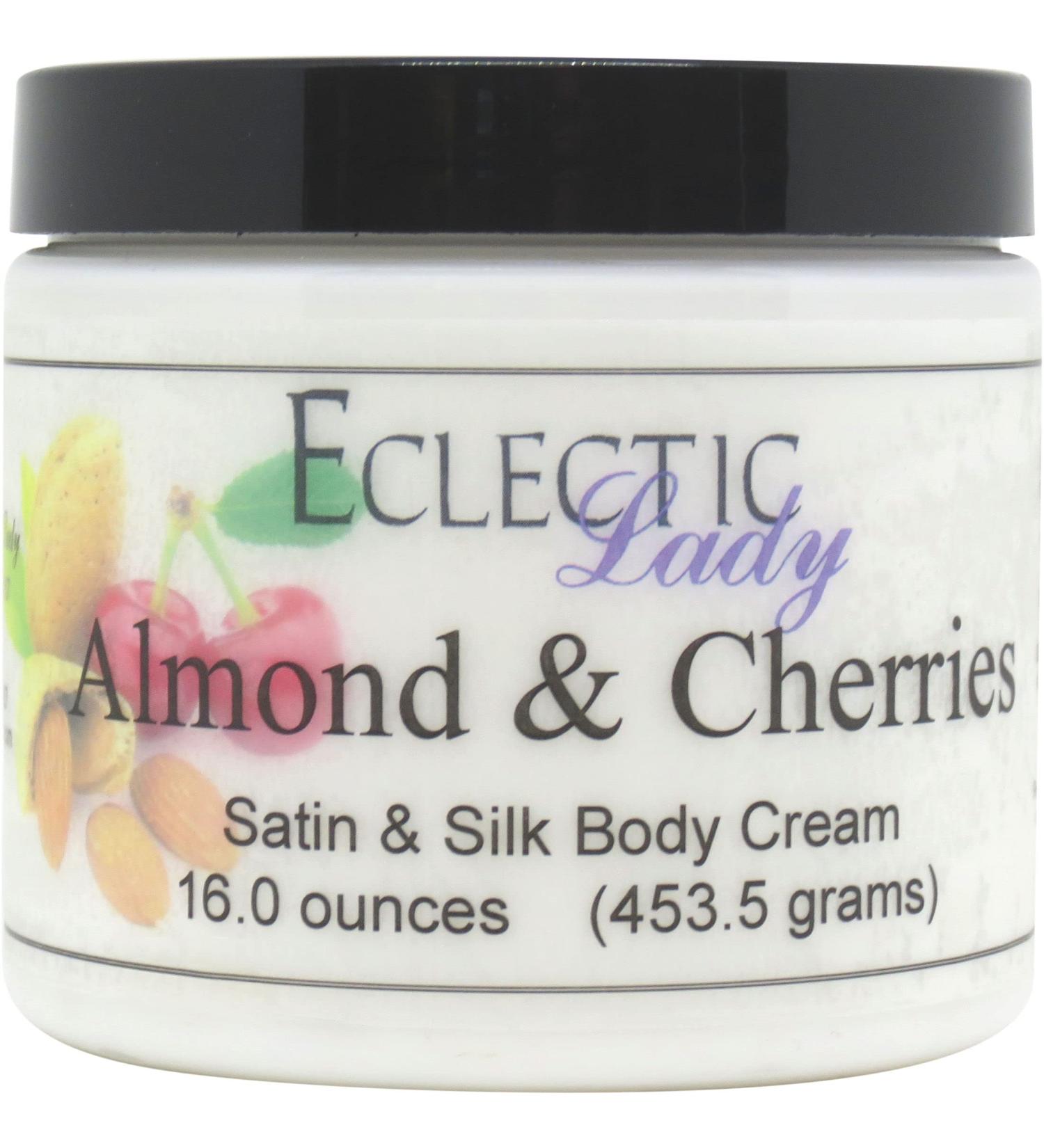 Eclectic Lady Almonds And Cherries Satin and Silk Cream Body Cream Body Lotion 16 oz - Shea Butter Aloe Silk Amino Acids Vitamin E Phthalate-Free Handcrafted in USA - Perfect For Women 16 Ounce (Pack of 1)