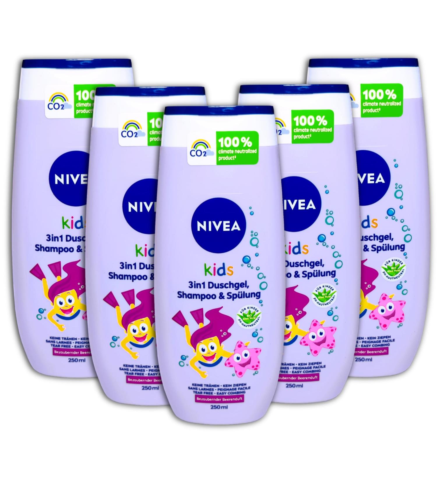 NIVEA NIVEA Kids 3-in-1 Shower Gel 6-Pack - Shampoo and Conditioner - Enchanting Berry Scent - 6 x 250ml
