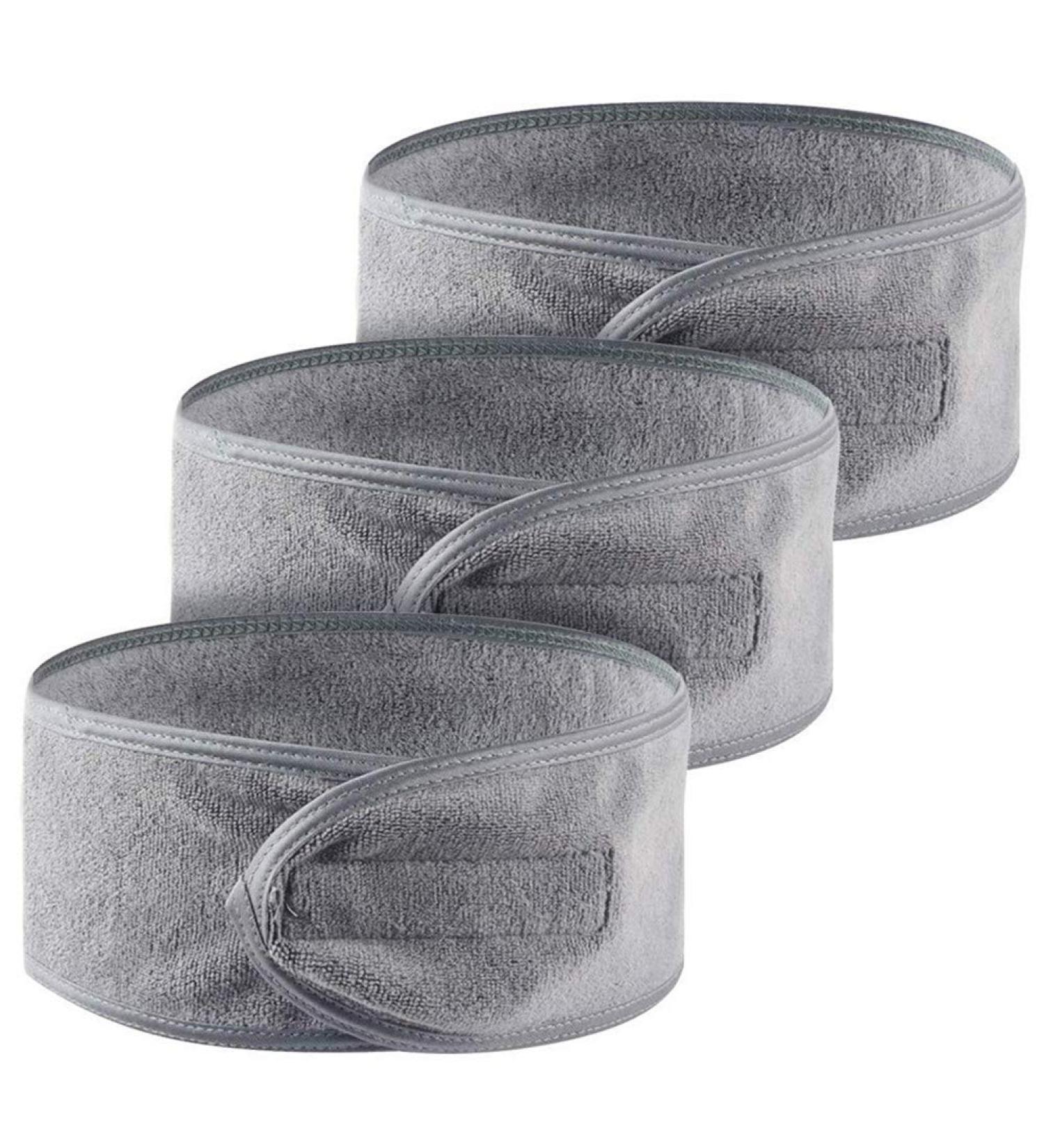 Queta Adjustable Hair Band for Makeup - Terry Cloth Cosmetic Headband Set (3pcs) - Gray - Hair Protection with Velcro Fastener - Buy Online on GoSupps.com