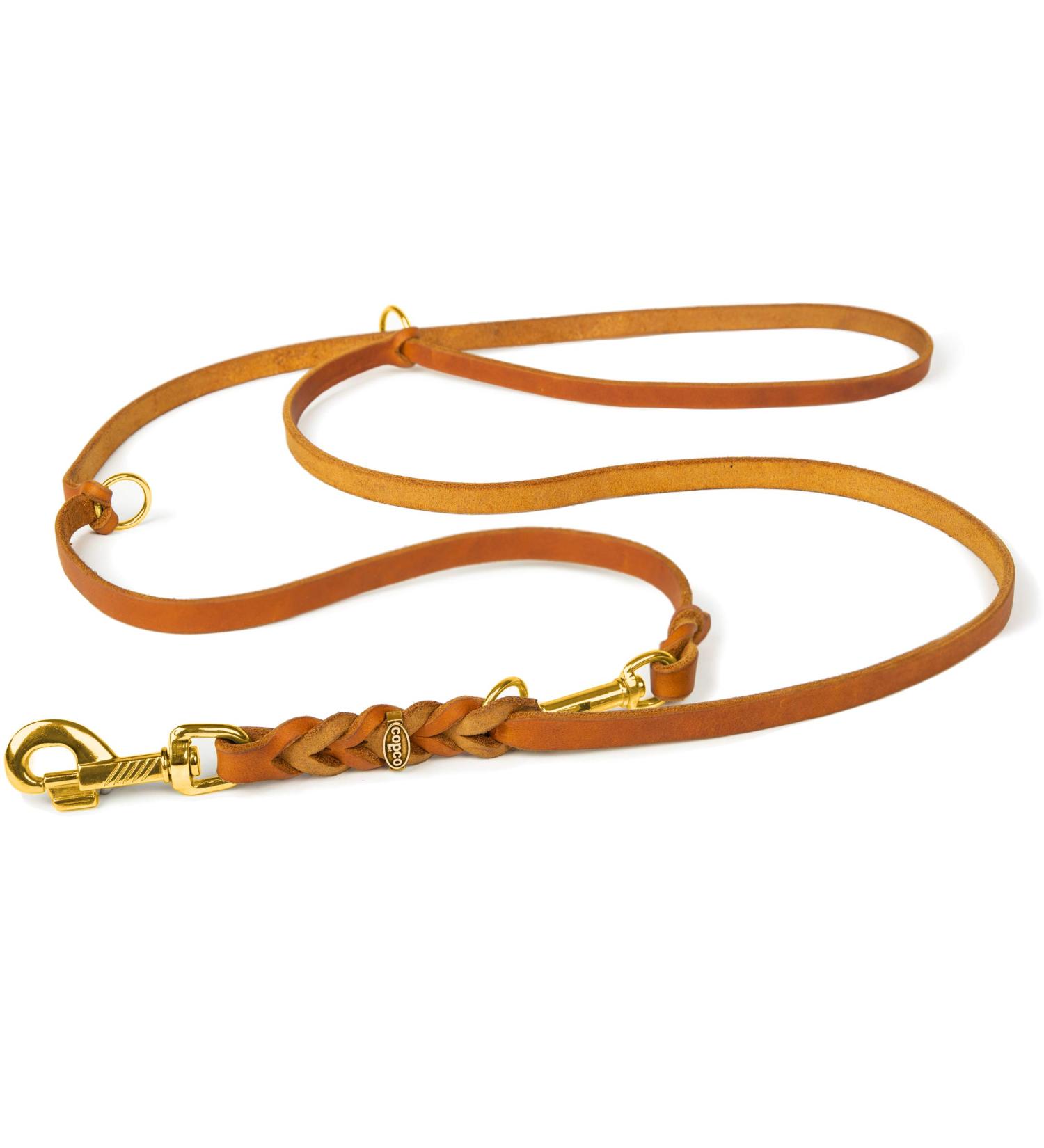 COPCOPET 3-Way Adjustable Fat Leather Dog Leash | Handmade in Germany | Soft Brass-Fitted 3m x 8mm Cognac Leash - Buy Online on GoSupps.com