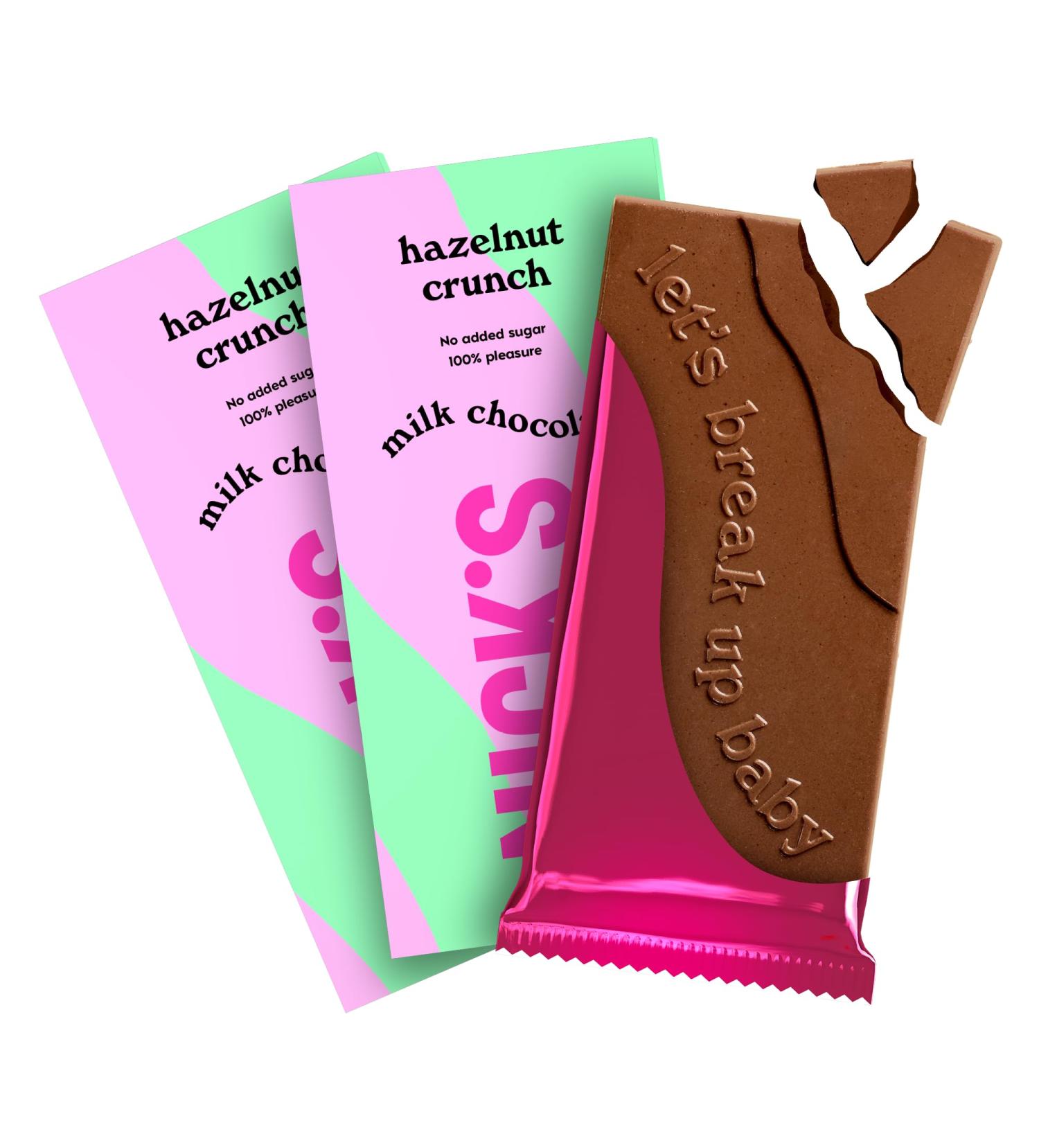  N!CK'S NICKS Hazelnut Crunchy Milk Chocolate No Sugar Added Low Carb Gluten Free Keto Chocolate Blocks No Palm Oil (3x75g) - Buy Online on GoSupps.com