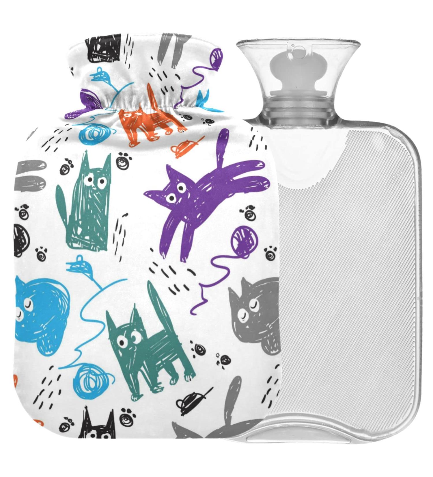 Naanle Funny Sketch Cat Water Bottle | 2L Large Warm & Cold Therapy Bag for Bed | Hand & Foot Warmer | Pain Relief - Buy Online on GoSupps.com