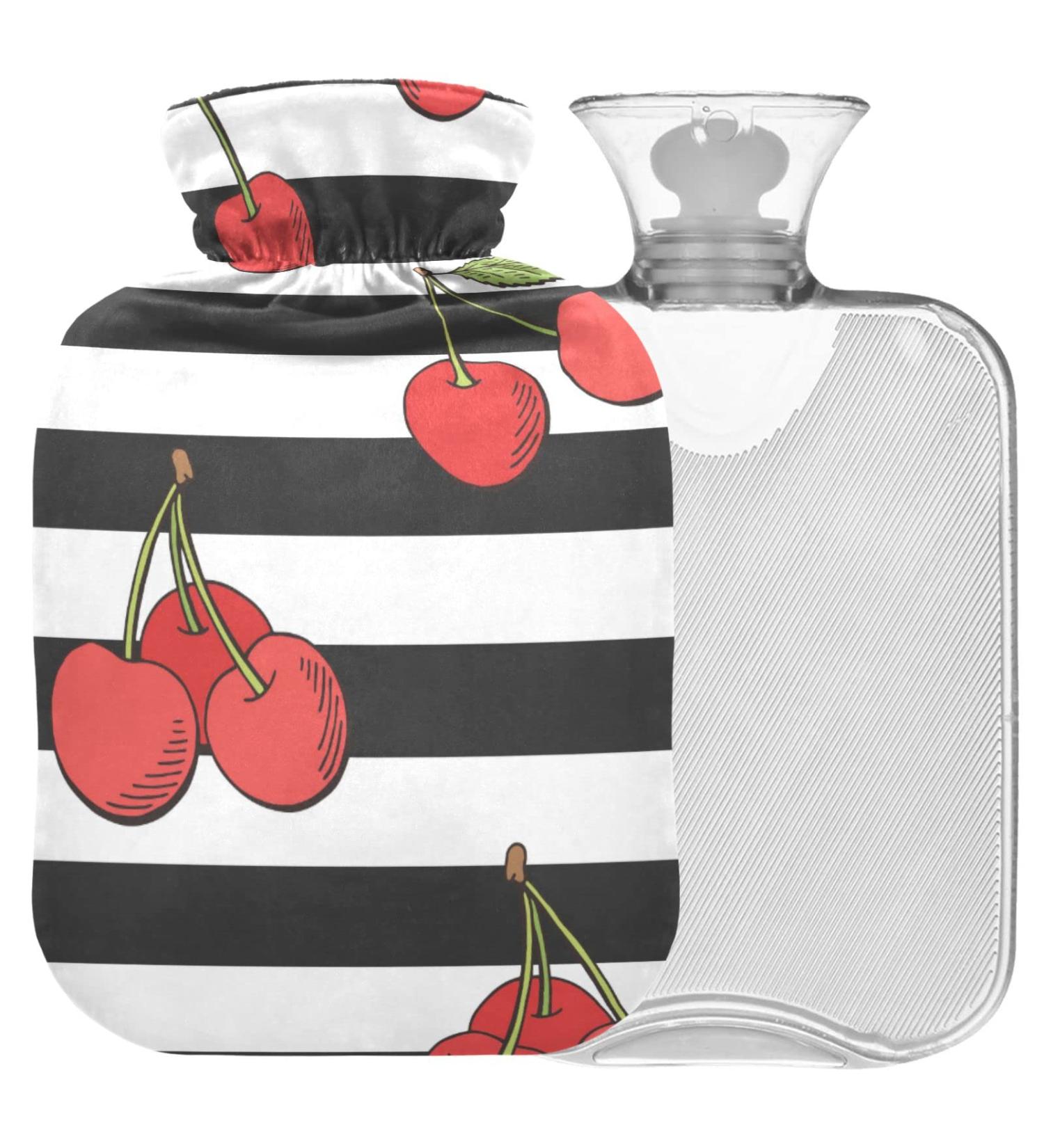 Naanle Stripes Cherry Berry Hot Water Bottle 1L - Transparent Cover for Pain Relief & Warmth | Ideal Hand & Feet Warmer - Buy Online on GoSupps.com