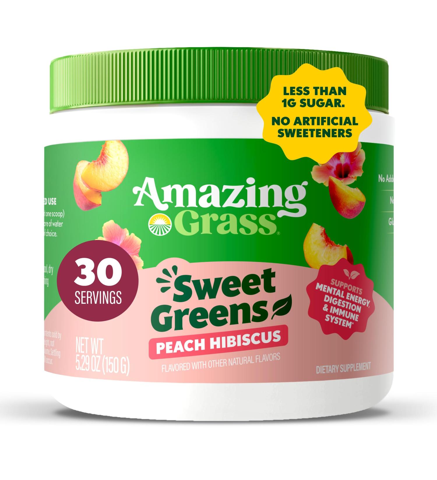 Amazing Grass Sweet Greens and Superfoods Powder for Digestive Health Greens Powder Digestive Enzymes Probiotics Spirulina Chlorella Peach Hibiscus 30 Servings Peach Hibiscus 30 Servings (Pack of 1) - Buy Online on GoSupps.com