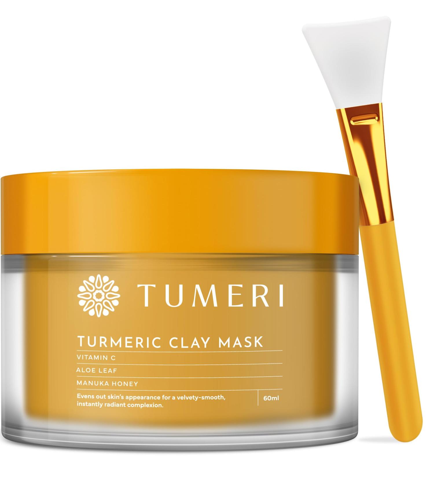 Turmeric Clay Mask with Vitamin C & Manuka Honey - Brightening Facial Mask for Dark Spots & Scarring - 2 oz with Brush Applicator - Buy Online on GoSupps.com